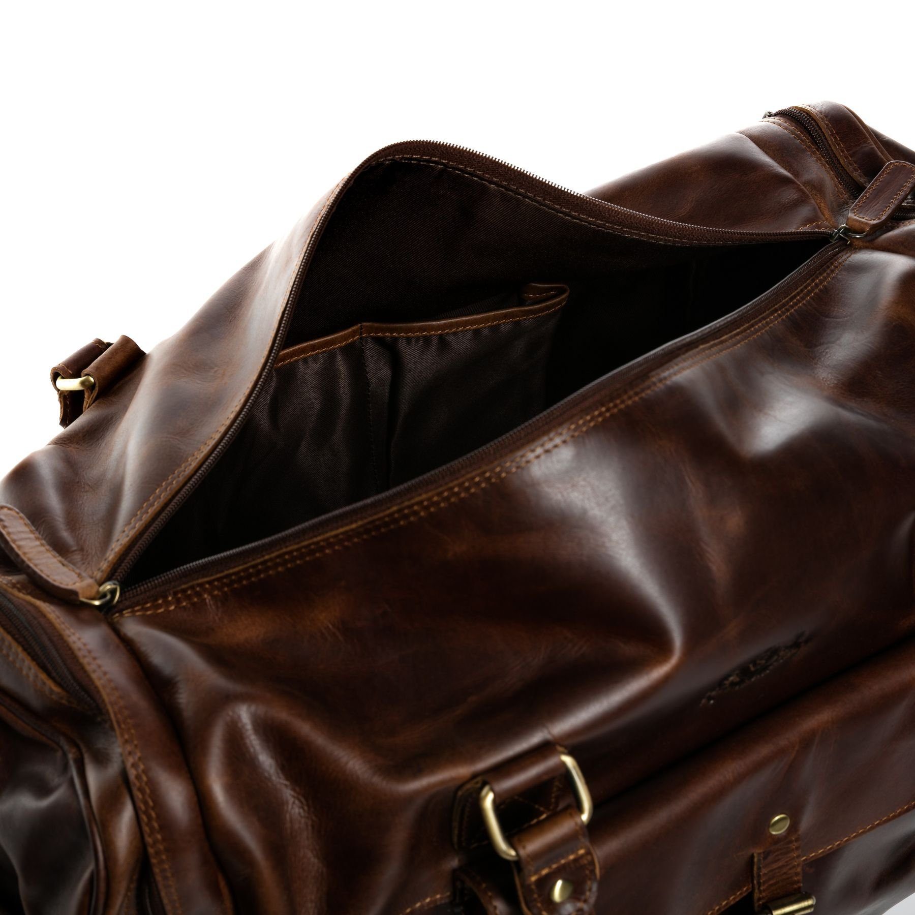 SID & VAIN Reisetasche YALE Weekender Handgepäck Schuhfach echt Leder, Reisetasche Duffle Reisegepäck Sporttasche Herren Damen braun