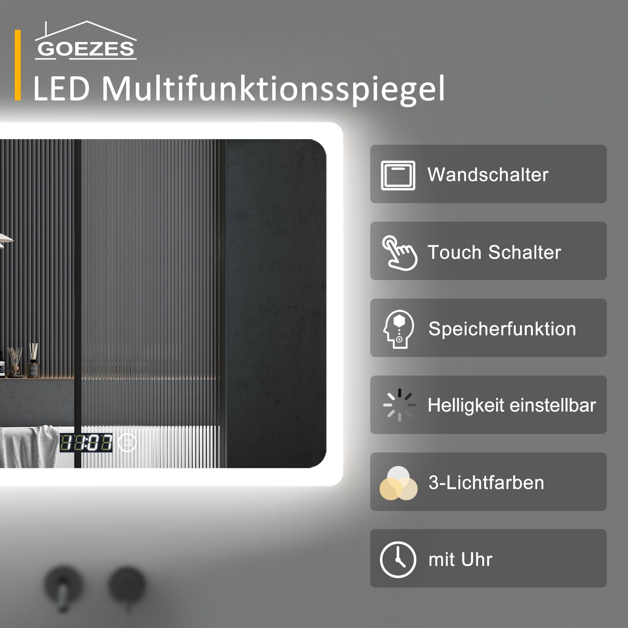 WDWRITTI Badspiegel Badezimmerspiegel mit Beleuchtung Wandspiegel günstig online kaufen