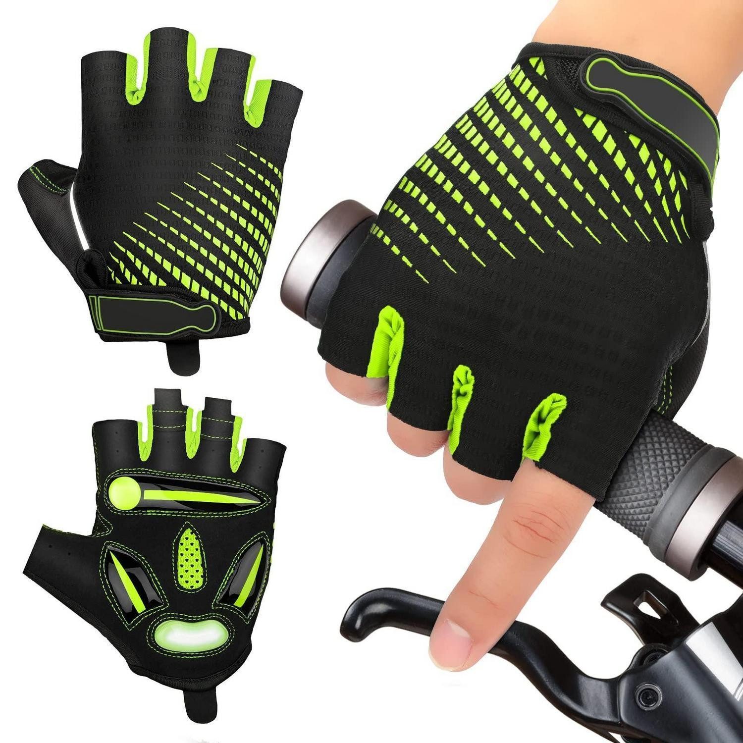 LuxusKollektion Fahrradhandschuhe MTB Handschuhe Halbfinger Sommer M Grün (1-St)