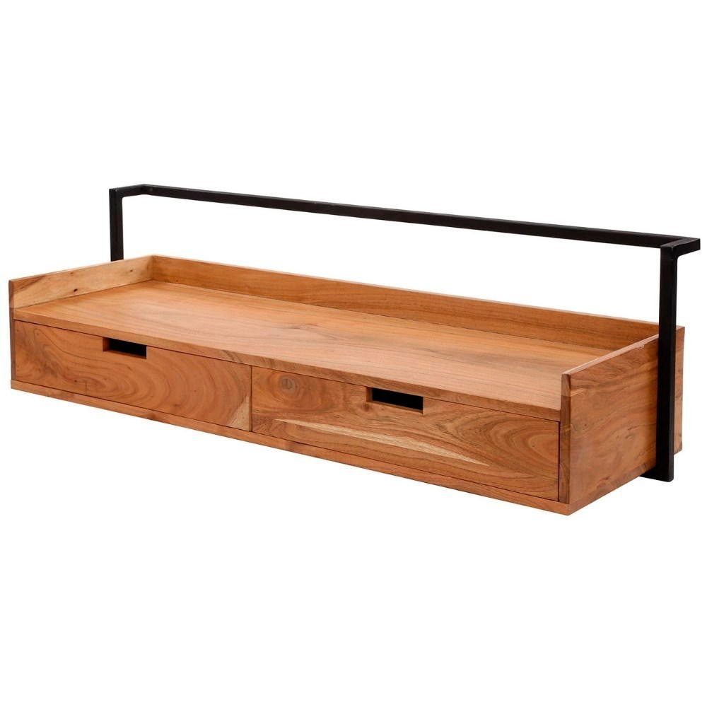 RINGO-Living Schreibtisch Massivholz mit und, Schubladen Möbel in Schreibtisch 2 Natur-dunkel Lolei