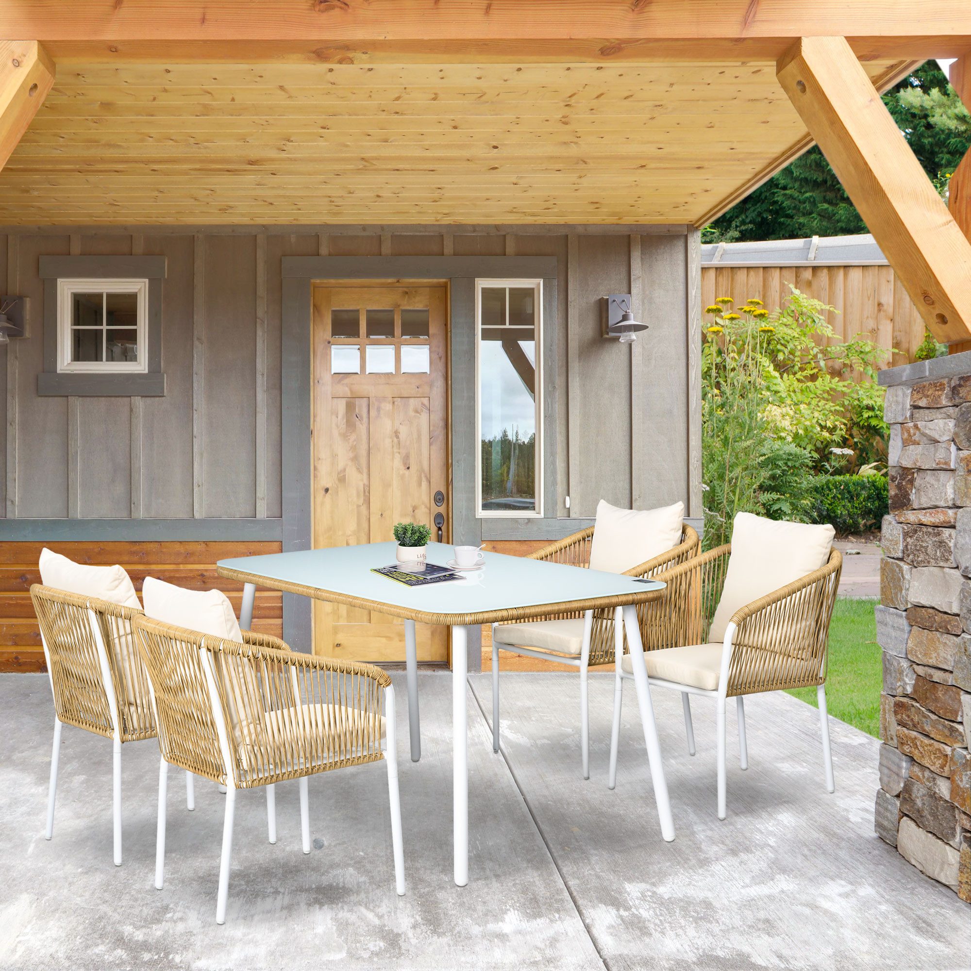 Outsunny Sitzgruppe 5-teiliges Gartenmöbel-Set mit Sitz-, Rückenkissen, (Gartensitzgruppe, 1-tlg., Gartengarnitur), für Garten, Balkon, Terrasse, Dachterrasse, Gelb
