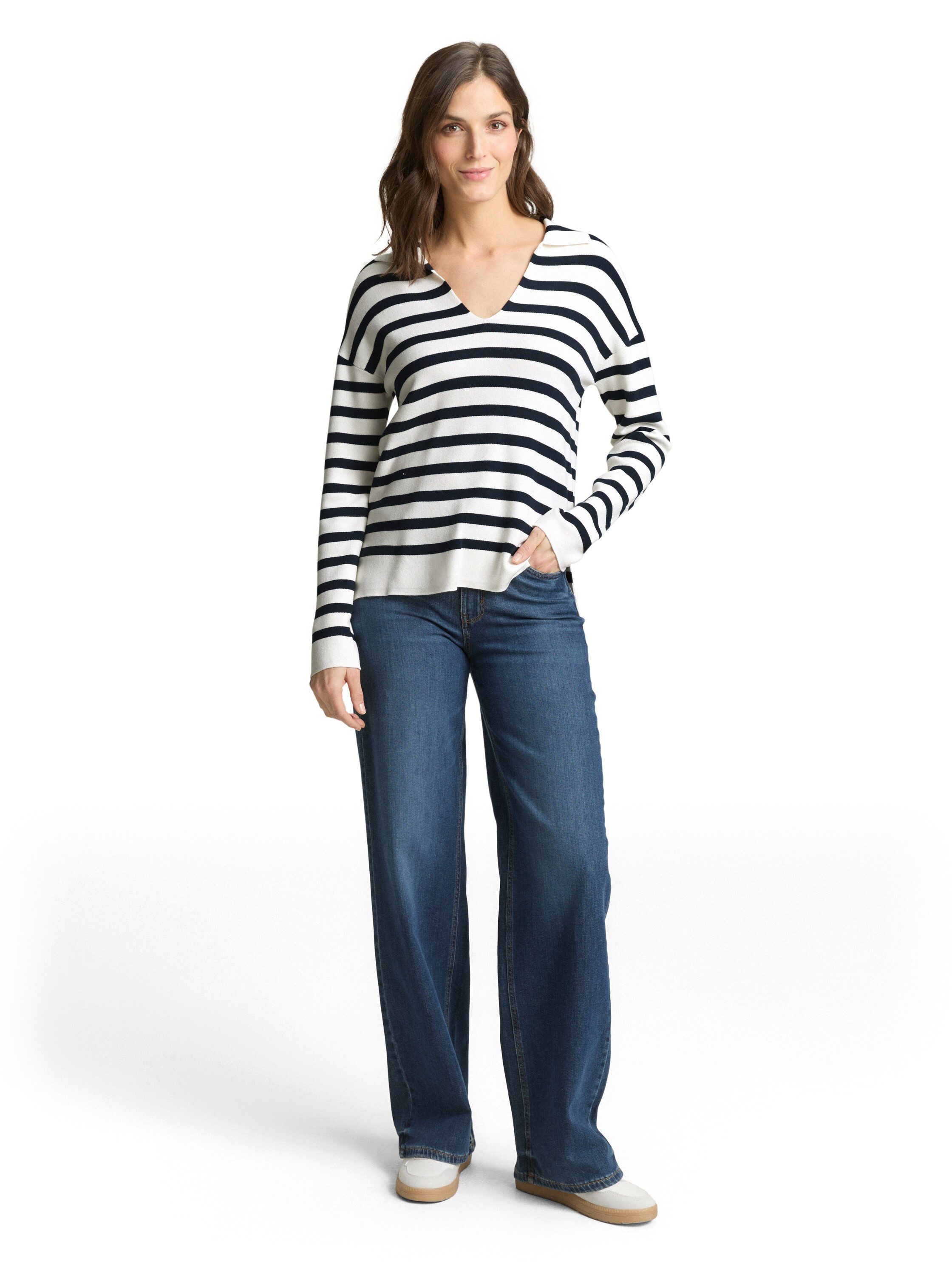 TOM TAILOR V-Ausschnitt-Pullover mit Streifen Muster