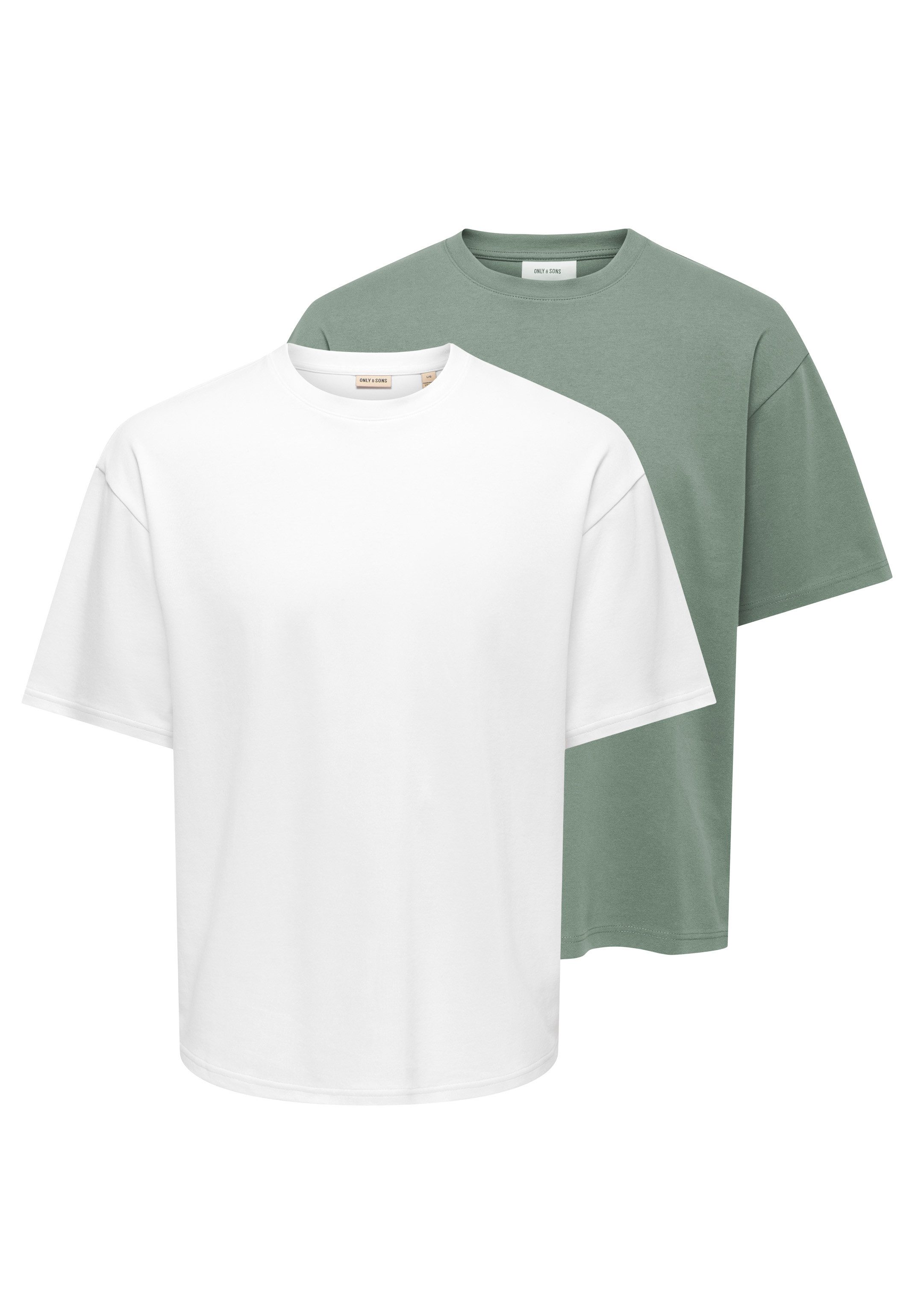 ONLY & SONS T-Shirt 2er Pack Caspian (Spar-Set, 2-tlg) T-Shirt - Baumwolle - Blickdicht - Lockerer Boxy Fit