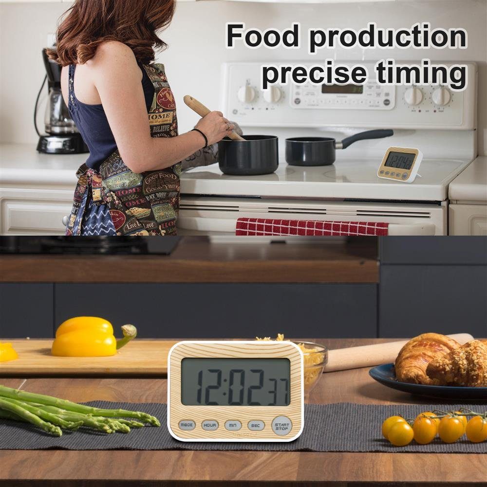 mit Küchenuhr Kurzzeitmesser LCD Intirilife Digitaler Timer Display Küchentimer in Holzoptik