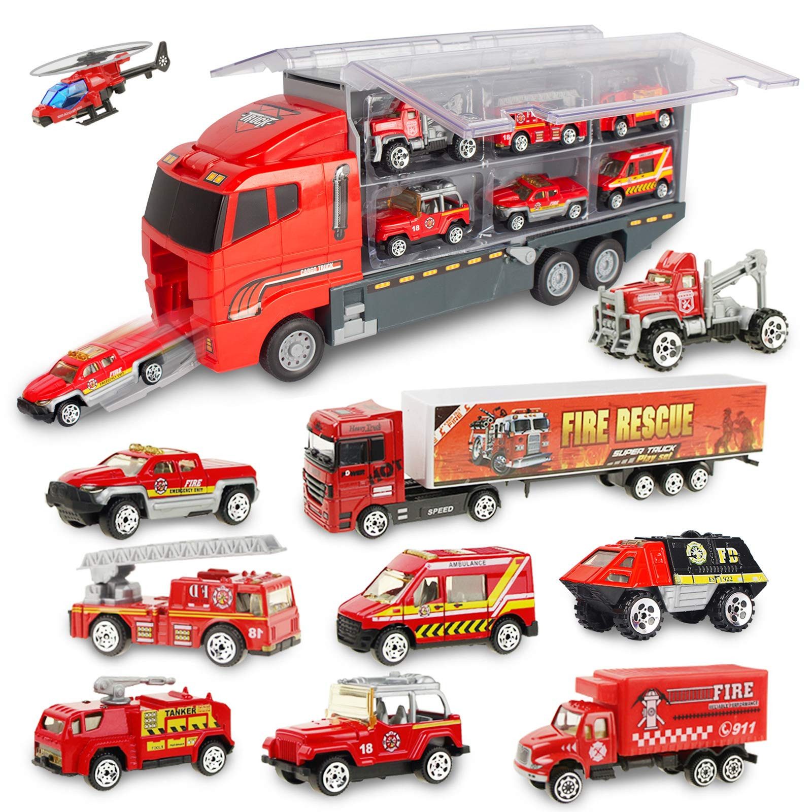 Spielzeug-Feuerwehr Feuerwehrauto Spielzeug-Auto Set Autotransporter Feuerwehrmaschine