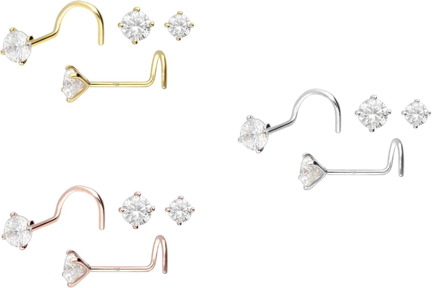 PIERCINGLINE Nasenpiercing 14/18 Karat Gold Nasenstecker Spirale EINGEFASST günstig online kaufen