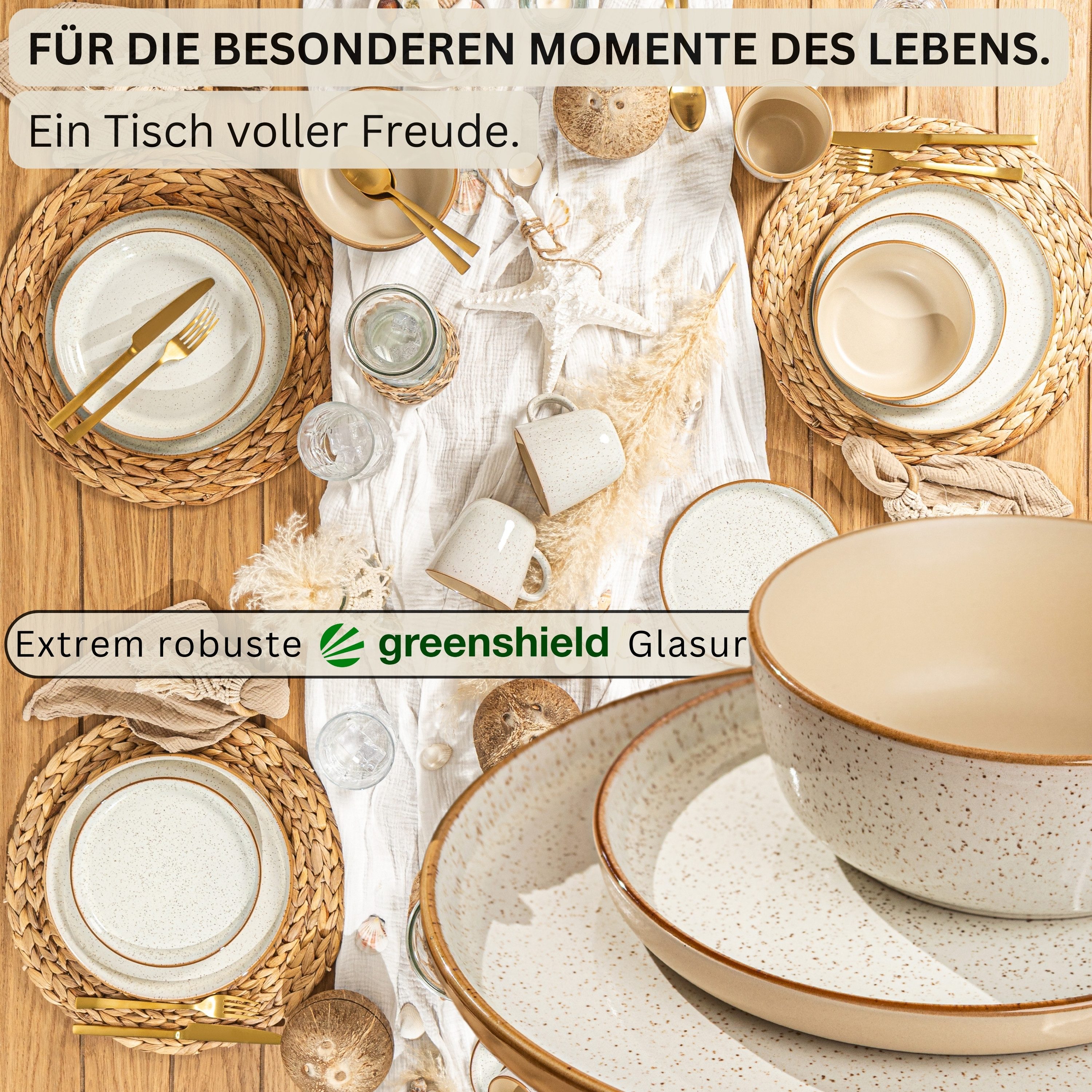 SÄNGER Tafelservice Rio Geschirrset (18-tlg), 6 Personen, Steingut, Handmade, Creme Beige, Erweiterbar, VALUE COLLECTION