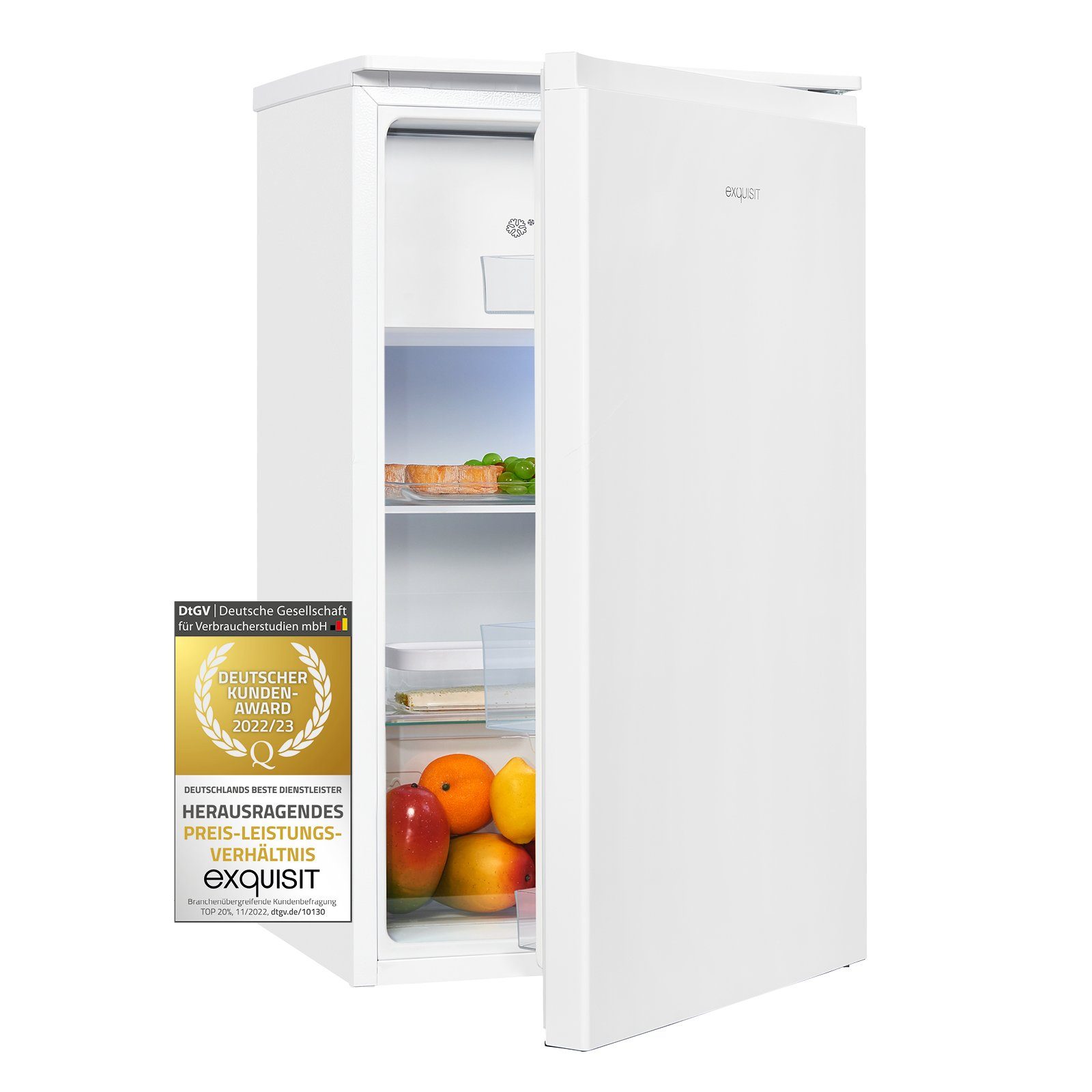 exquisit Kühlschrank KS117-3-010E, 84.9 cm hoch, 47.5 cm breit, 82 l Volumen, Leiser Betrieb, Freistehend, Türanschlag wechselbar Weiß | Kühlschränke