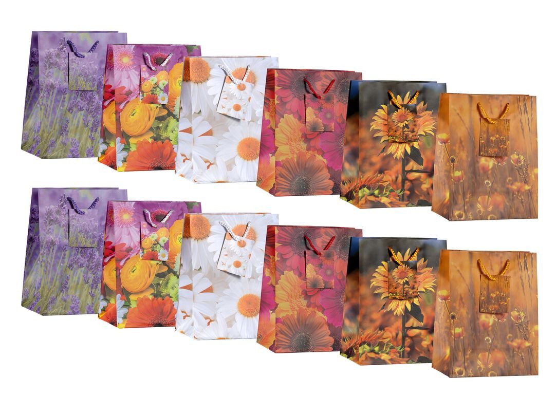 laro Geschenkbox Geschenktüten mit Henkel Medium Blumen Sommer 12-96 (12 St)
