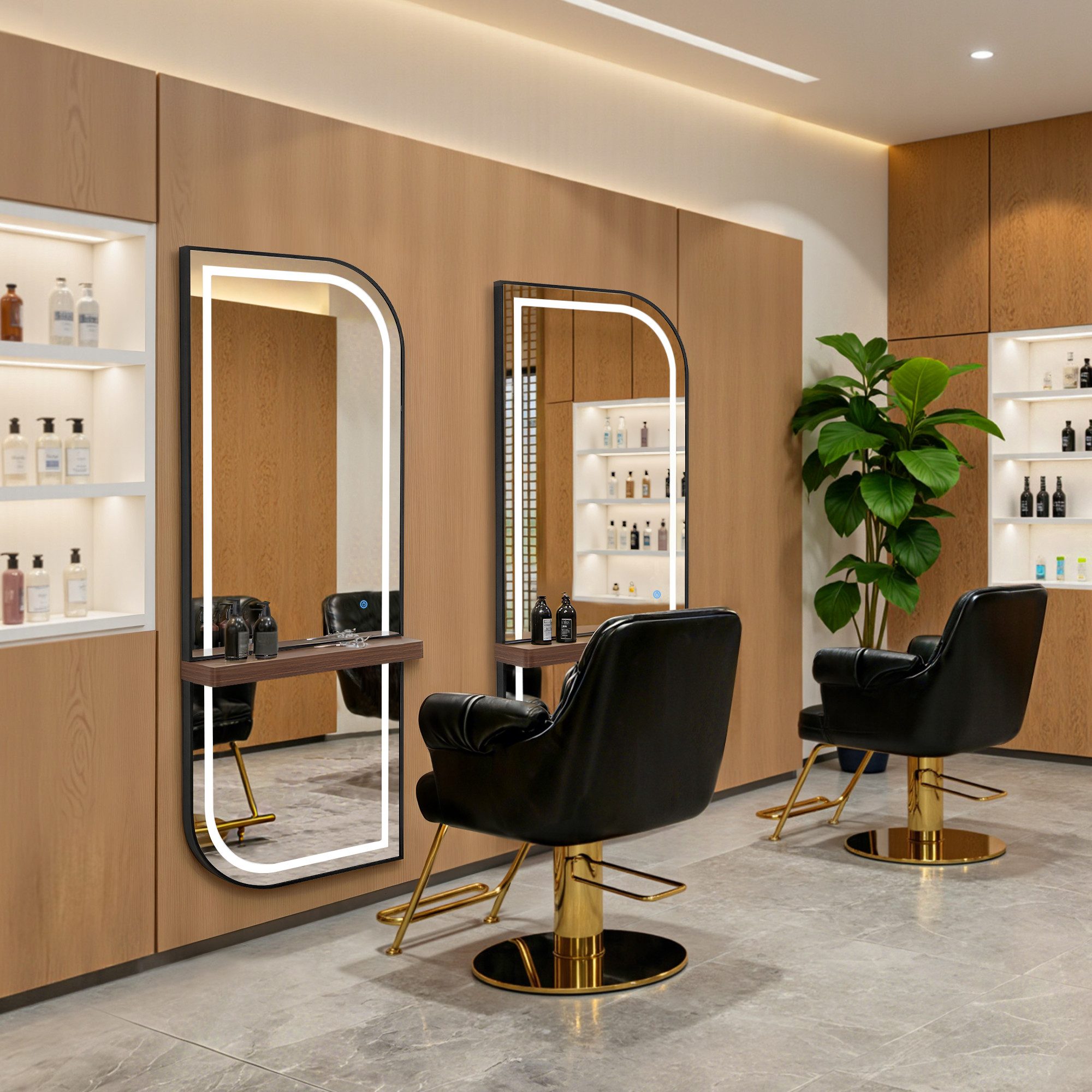 Barberpub Ganzkörperspiegel BarberPub Wandspiegel mit Beleuchtung, Ganzkörperspiegel J6298, 3 Lichtfarben Dimmbar, Spiegel mit Ablage, verstärkter Aluminiumrahmen