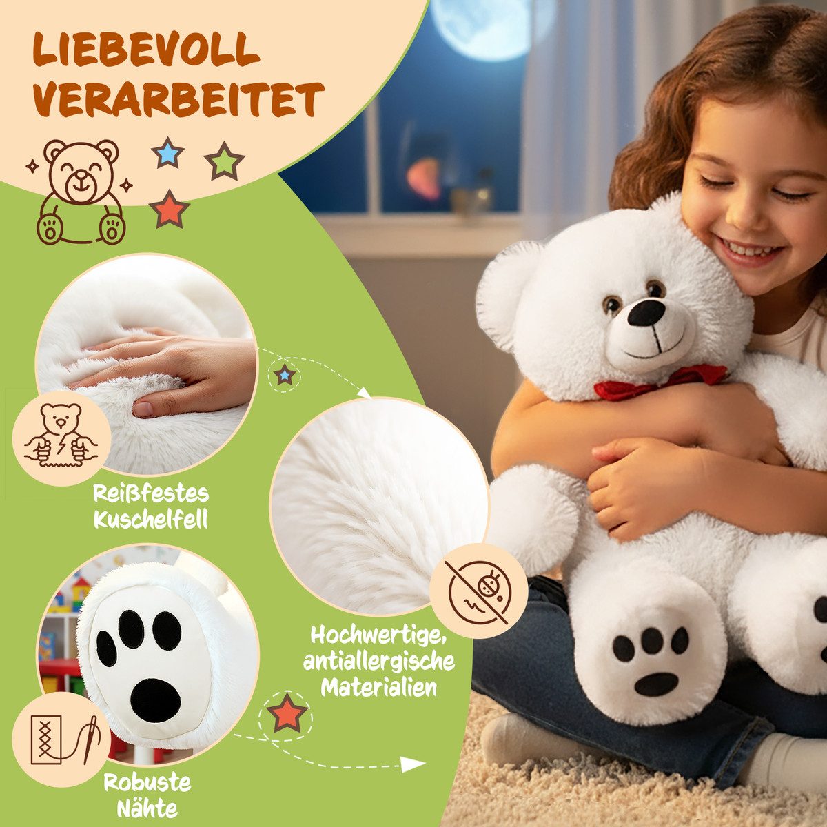 monzana Kuscheltier (1-St), Teddybär L - XXXL 50-175cm verschiedene Farben Weiches Fell Schleife