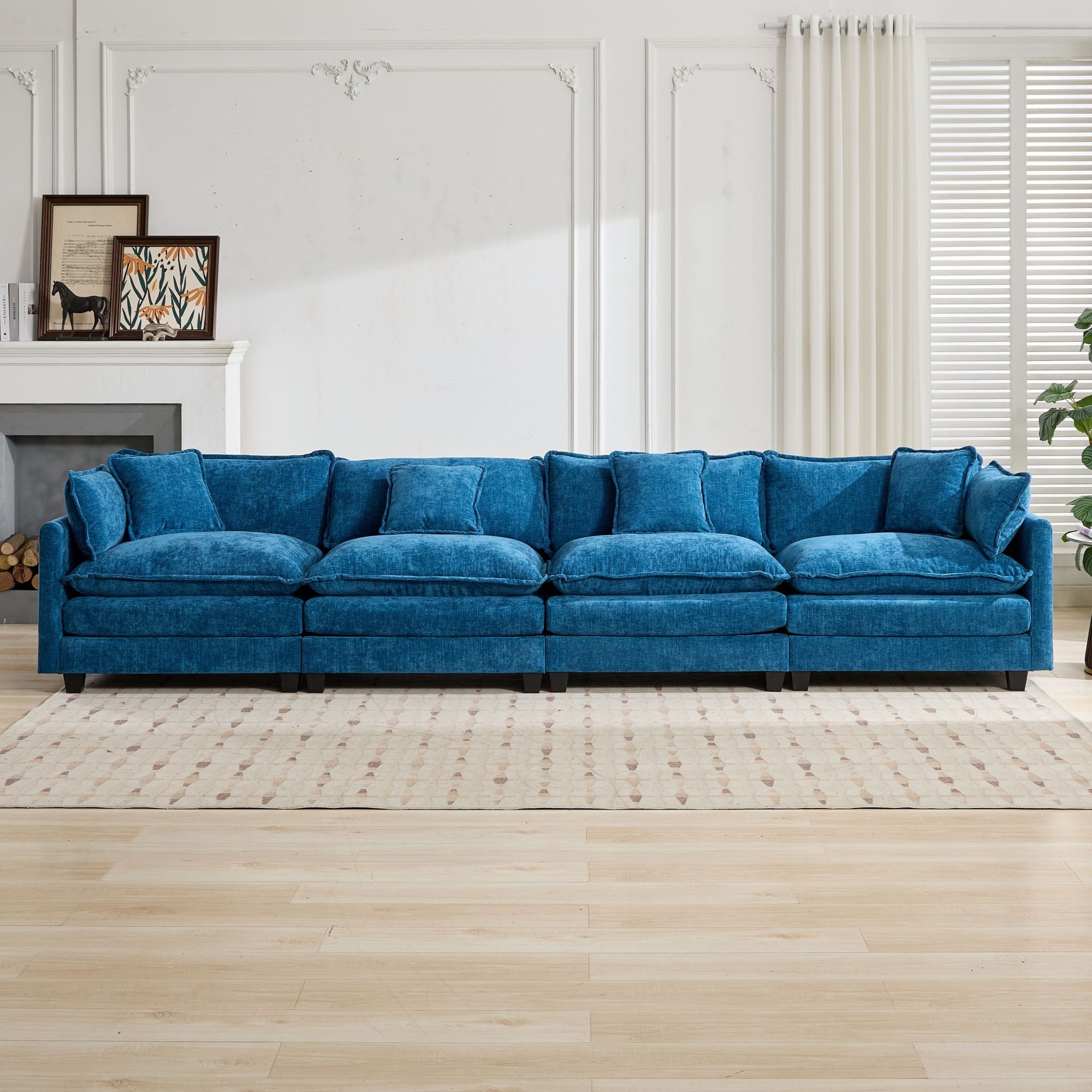 Odikalo Sofa Ecksofa 2-Sitzer 3-Sitzer 4-Sitzer Polstersofa, Chenille, Cloud Sofa, 4-Sitzer (Hocker nicht enthalten), modernes Ecksofa für Wohnzimmer, Schlafzimmer und Wohnung, bequemes, doppellagiges Polsterkissen, atmungsaktiver Chenille-Stoff