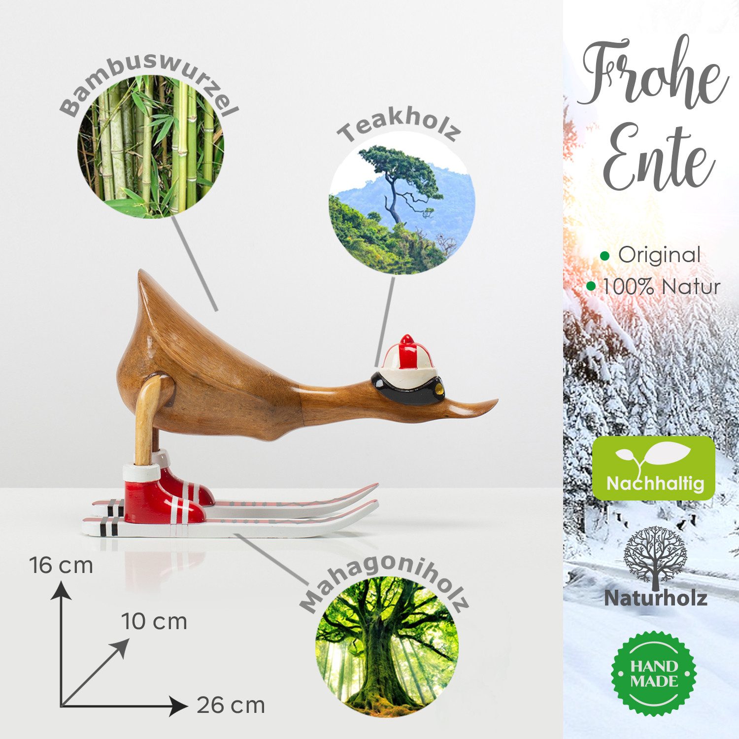 Rikmani Dekofigur Holzfigur Ente, Handgefertigte Dekoration günstig online kaufen
