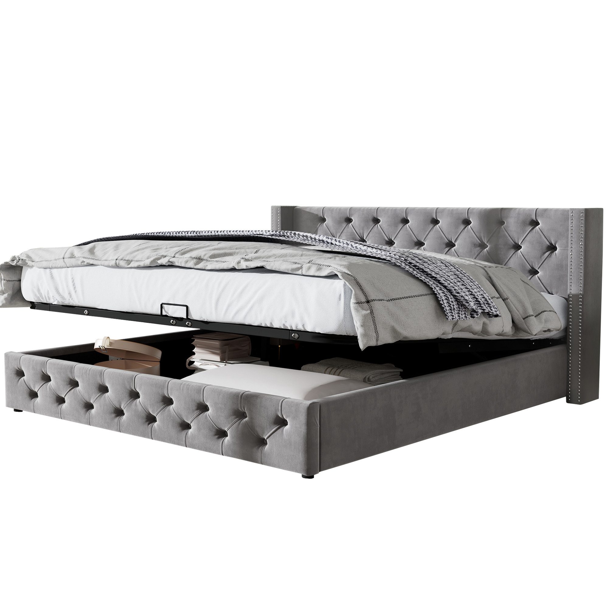 OKWISH Polsterbett Doppelbett Stauraumbett (Ohrenform Doppelte günstig online kaufen