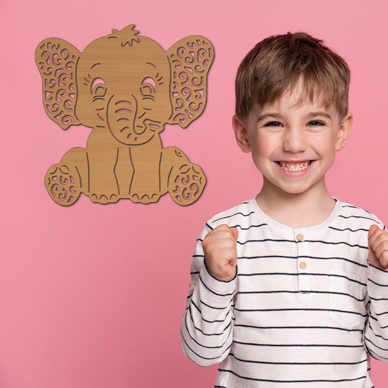 Nachtlicht I Wandlampe fest Kinderzimmer LED Warmweiß LED Nachtlicht Elefant Holz, Namofactur Kinder integriert, MDF