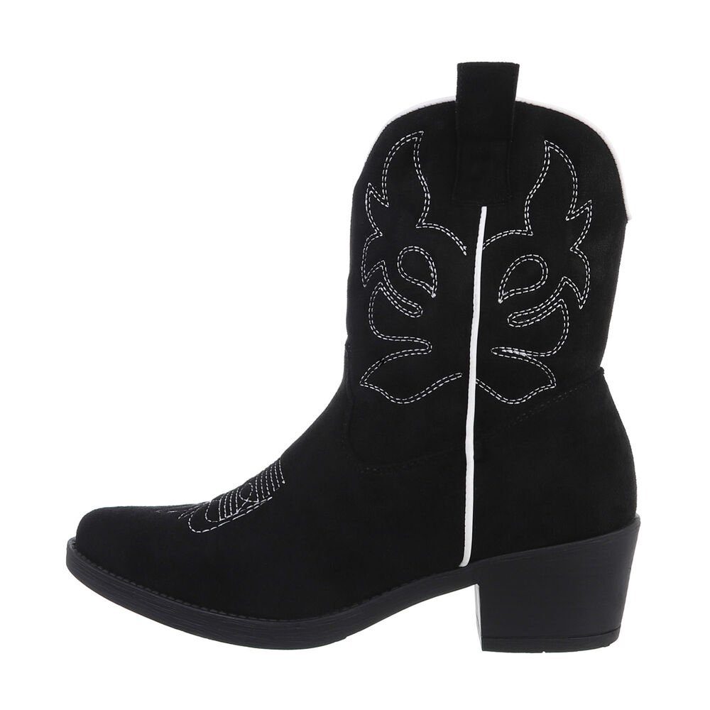 Damen Bikerboots & Cowboyboots Western Blockabsatz Westernstiefelette Western- Ital-Design Schwarz in