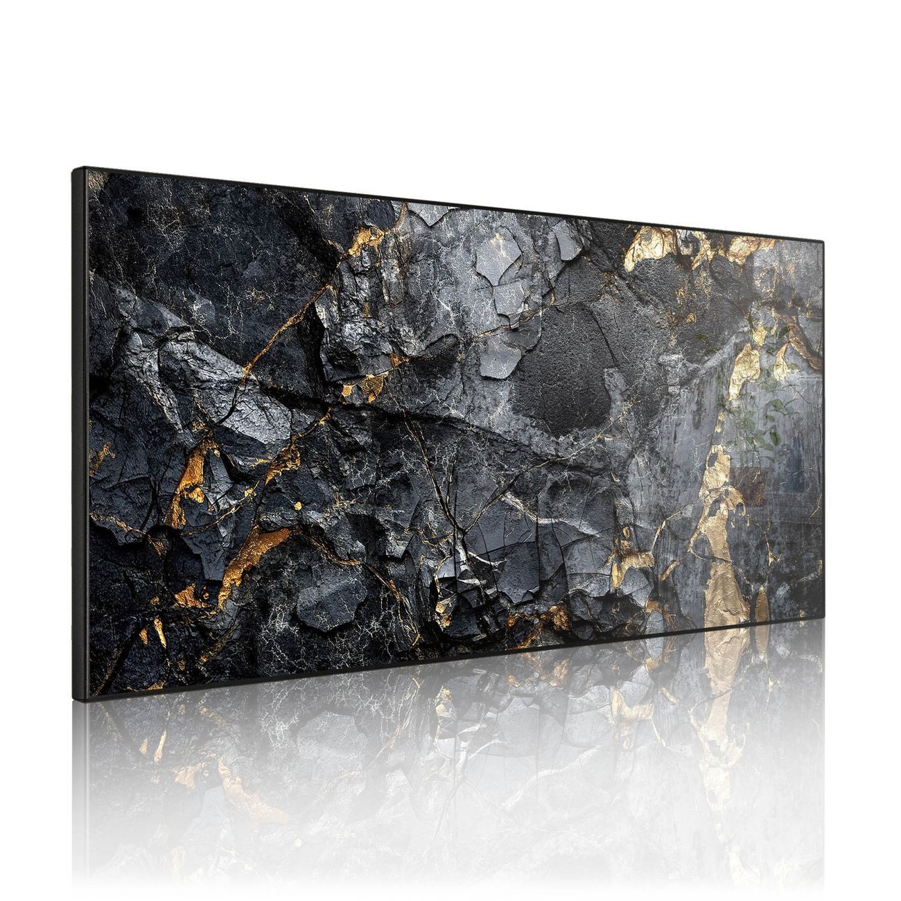 banjado Magnettafel Schwarz aus Stahl Querformat mit Motiv Schwarzer Marmor mit Gold 1, (inkl. 4 Magnete, Stahlmagnettafel)