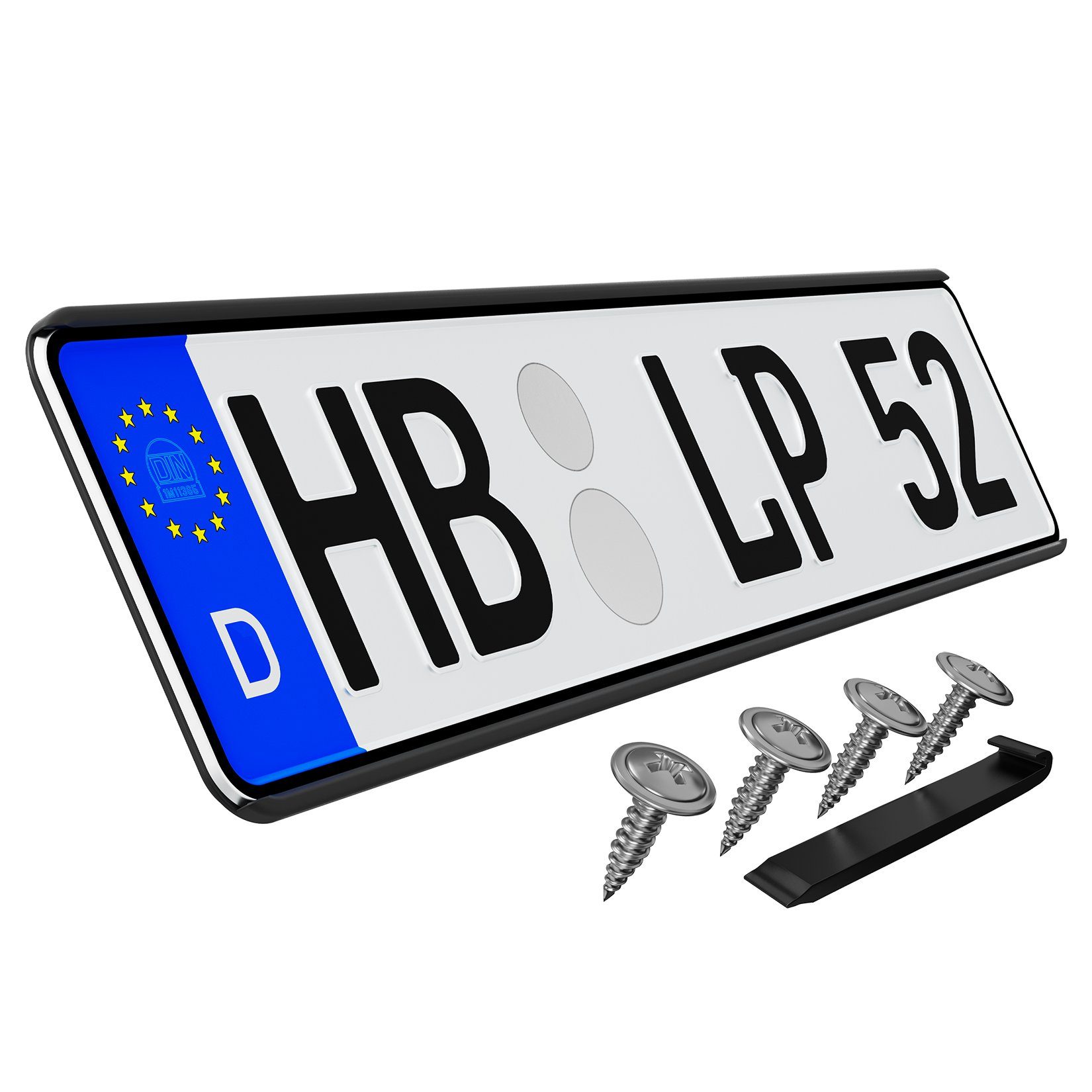 L & P Car Design Kennzeichenhalter für Auto rahmenlos ohne sichtbare  Befestigungpunkte Schwarz