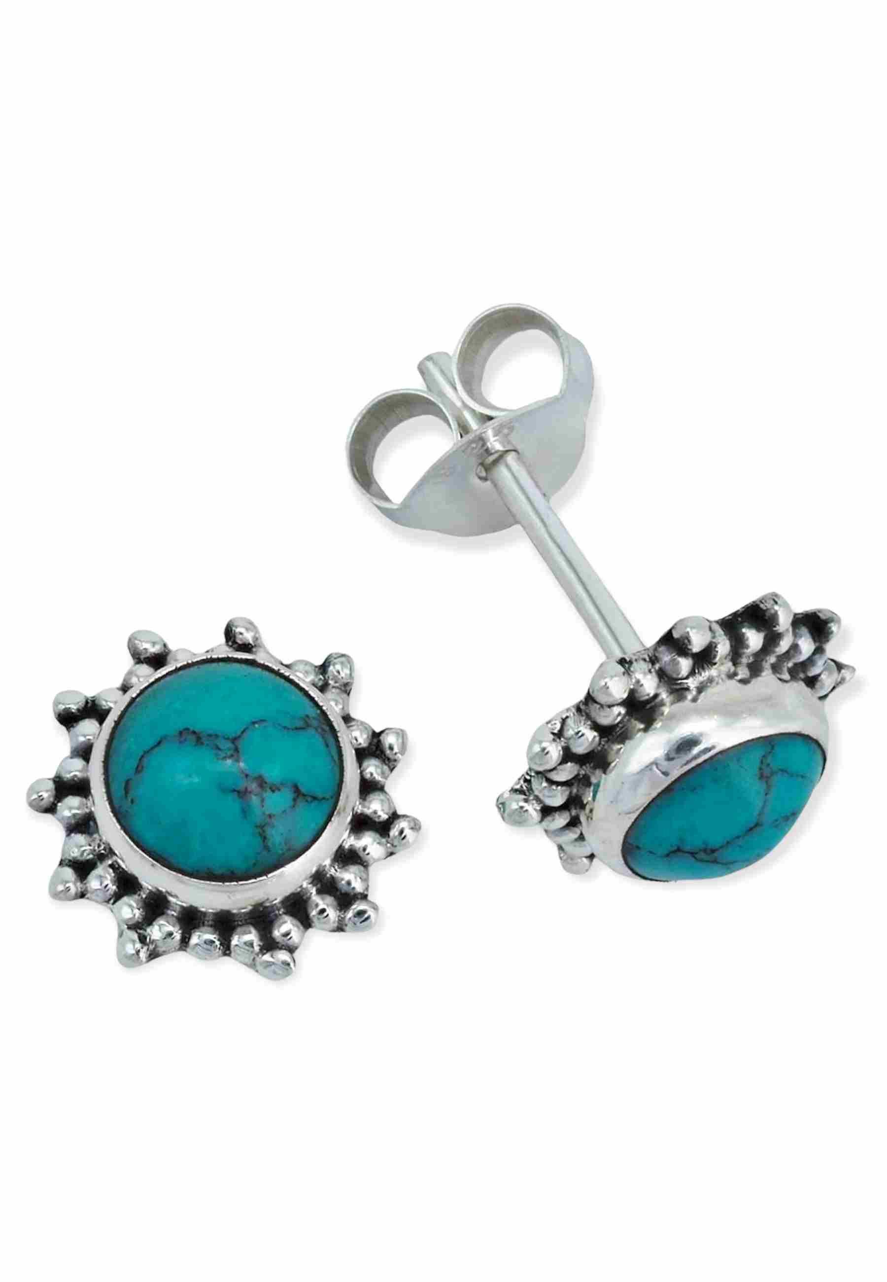 mantraroma Paar Ohrstecker BUWAN rund aus 925 Silber mit Türkis (Paar, Paar günstig online kaufen