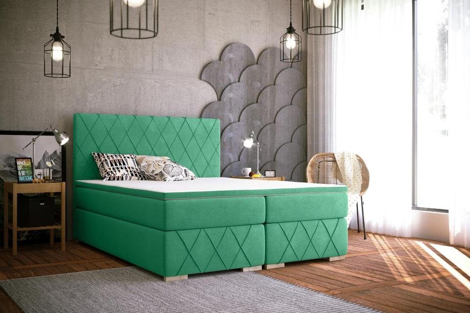 JVmoebel Bett Boxspring Bett Komplett mit Matratze & Topper Luxus Polster Textil