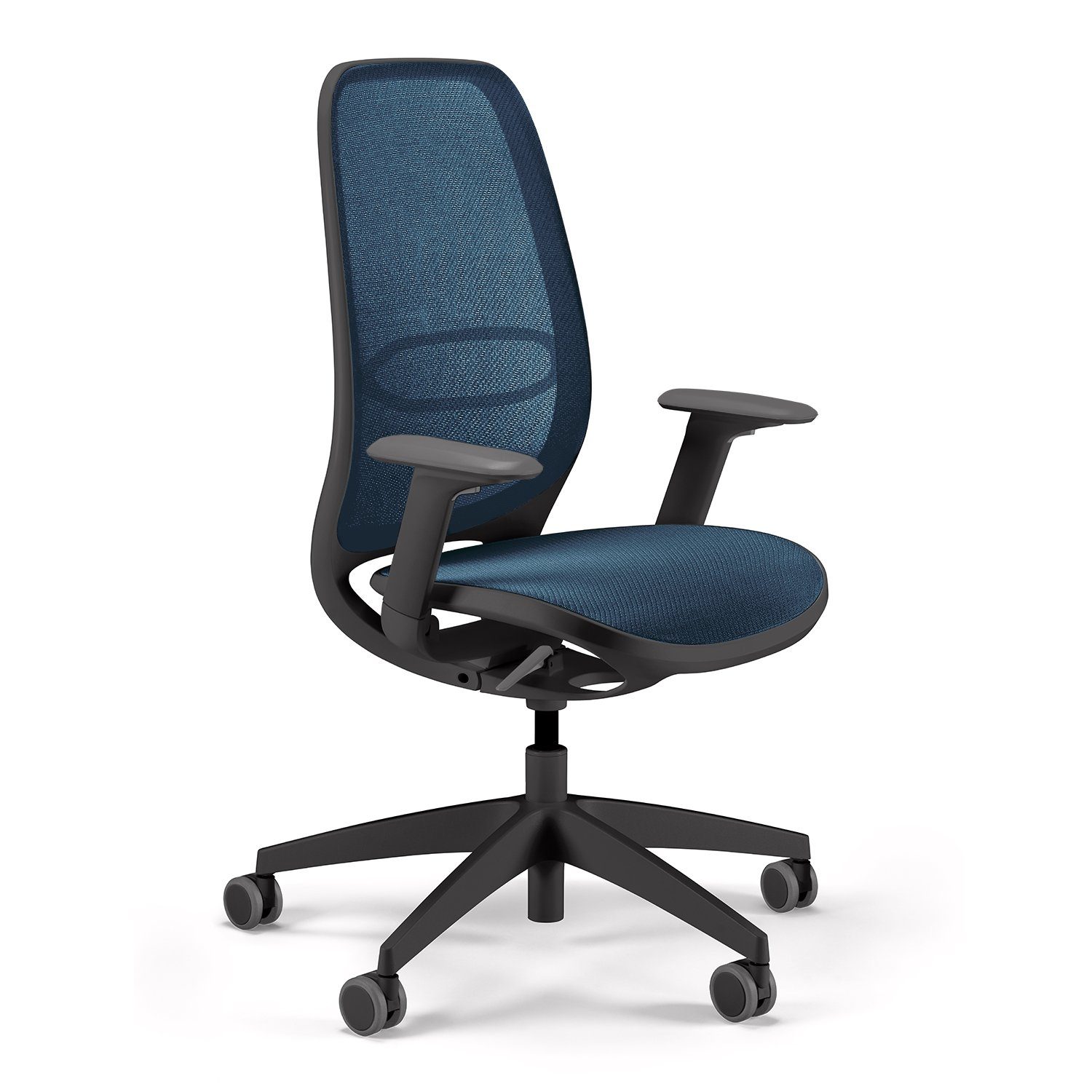 sedus Drehstuhl se:air: Bürostuhl aus Netzmembran mit Mulitfunktionsarmlehnen, (automatischer Gewichtsanpassung und Lordosenstütze, Zeitloses und filigranes Design) blau | schwarz