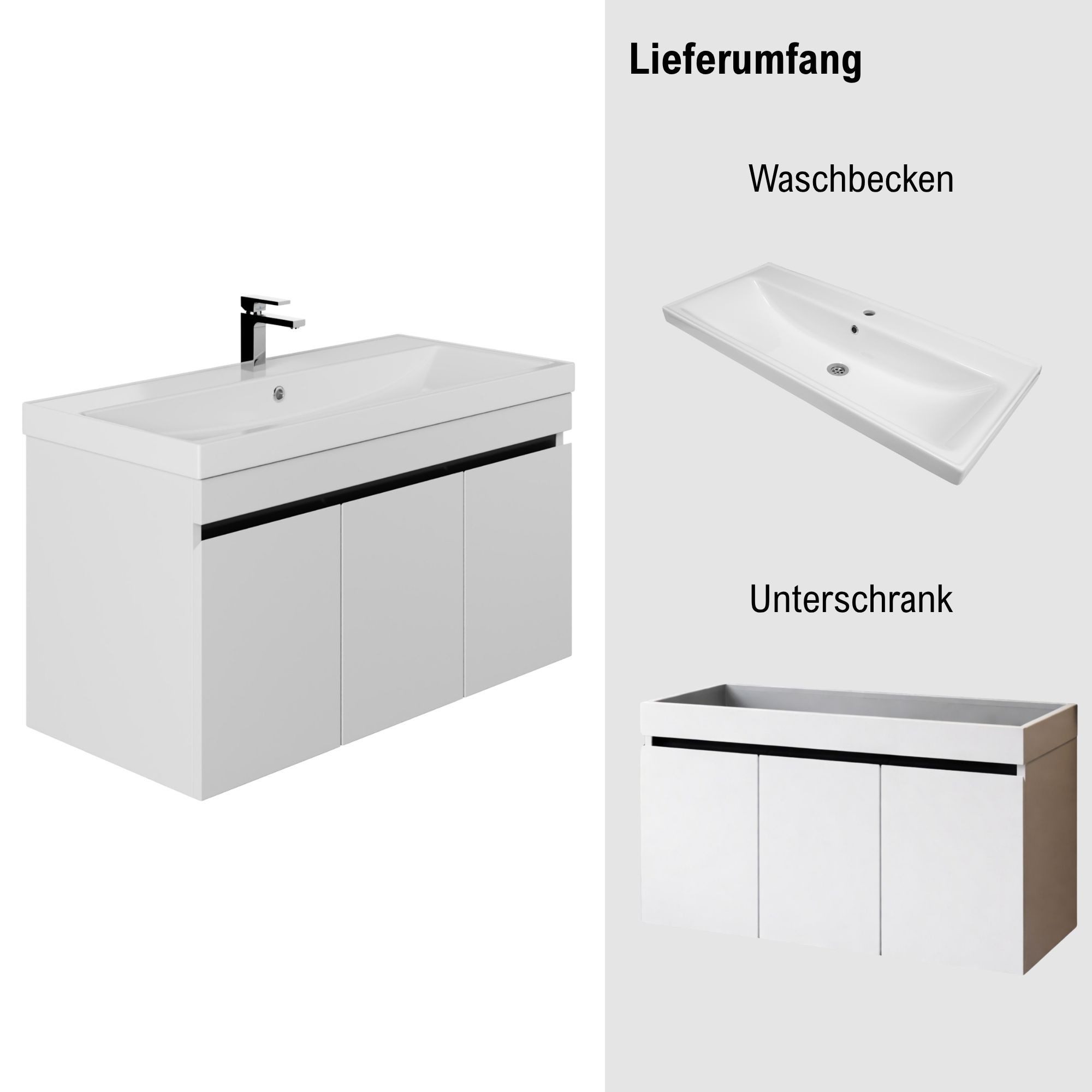 Karen Waschtisch-Set Waschtisch mit Unterschrank Venus Weiß, (2-St., Der Lieferumfang umfasst Unterschrank, eine Konsole und Waschbecken), Futuristisch, Hochgla – Bild 3 von 5
