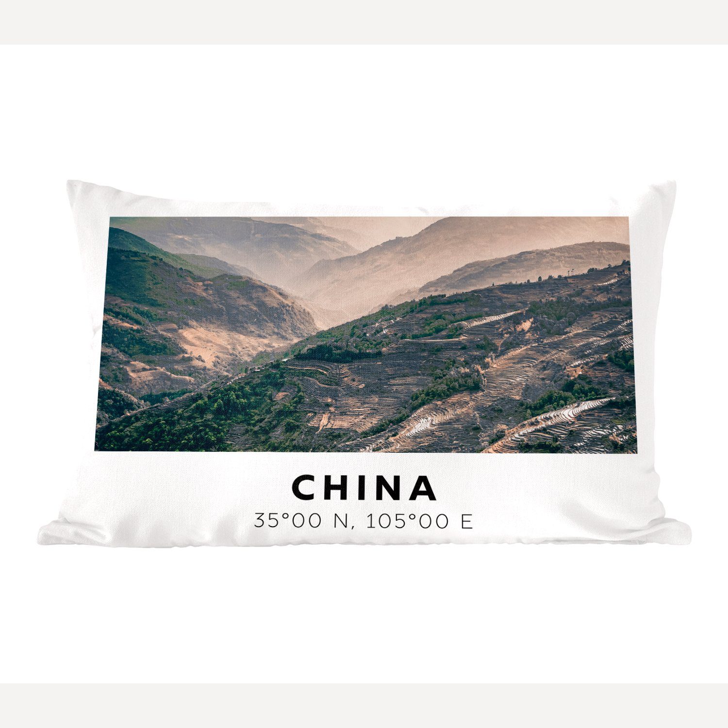 Asien, Dekoration, mit Zierkissen, Wohzimmer Dekokissen MuchoWow Schlafzimmer Füllung, China - Berge Dekokissen -