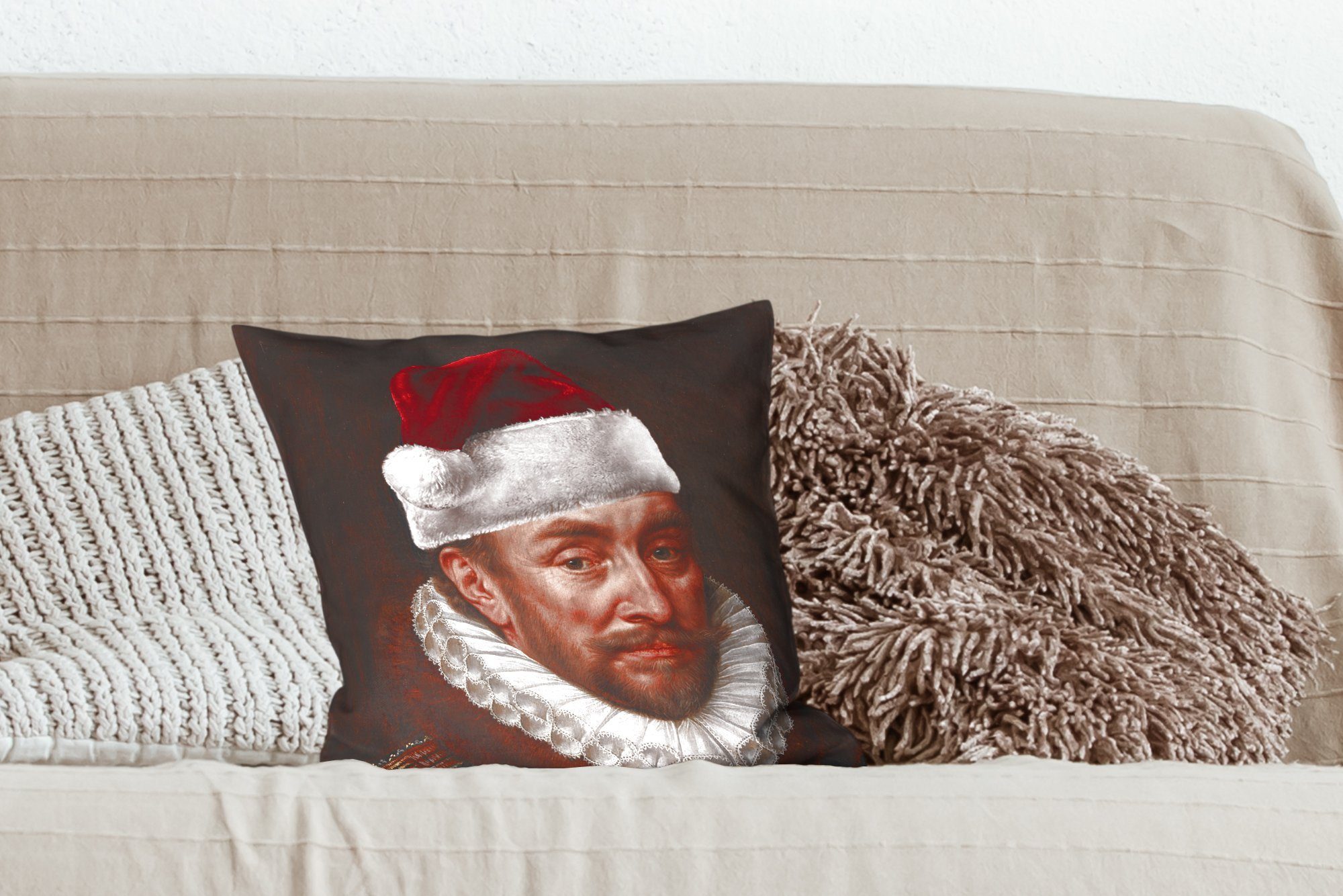 MuchoWow Dekokissen Wilhelm von Oranien - Füllung Deko, Sofakissen Zierkissen Schlafzimmer, - Weihnachten, mit Hut für Wohzimmer