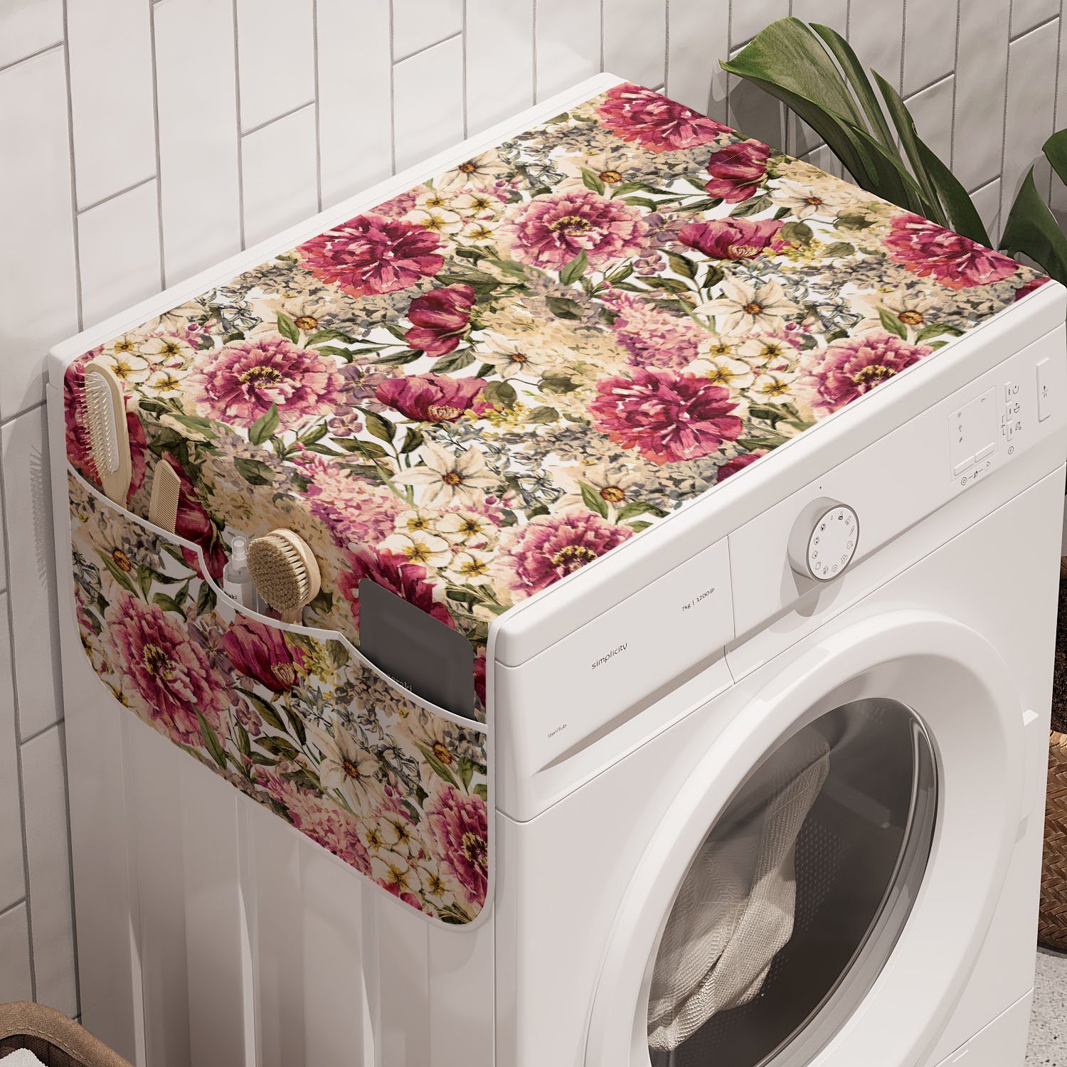 Waschmaschine Trockner, für Frühlings-Blumen-Blätter Motley Badorganizer Abakuhaus Anti-Rutsch-Stoffabdeckung Blumen und