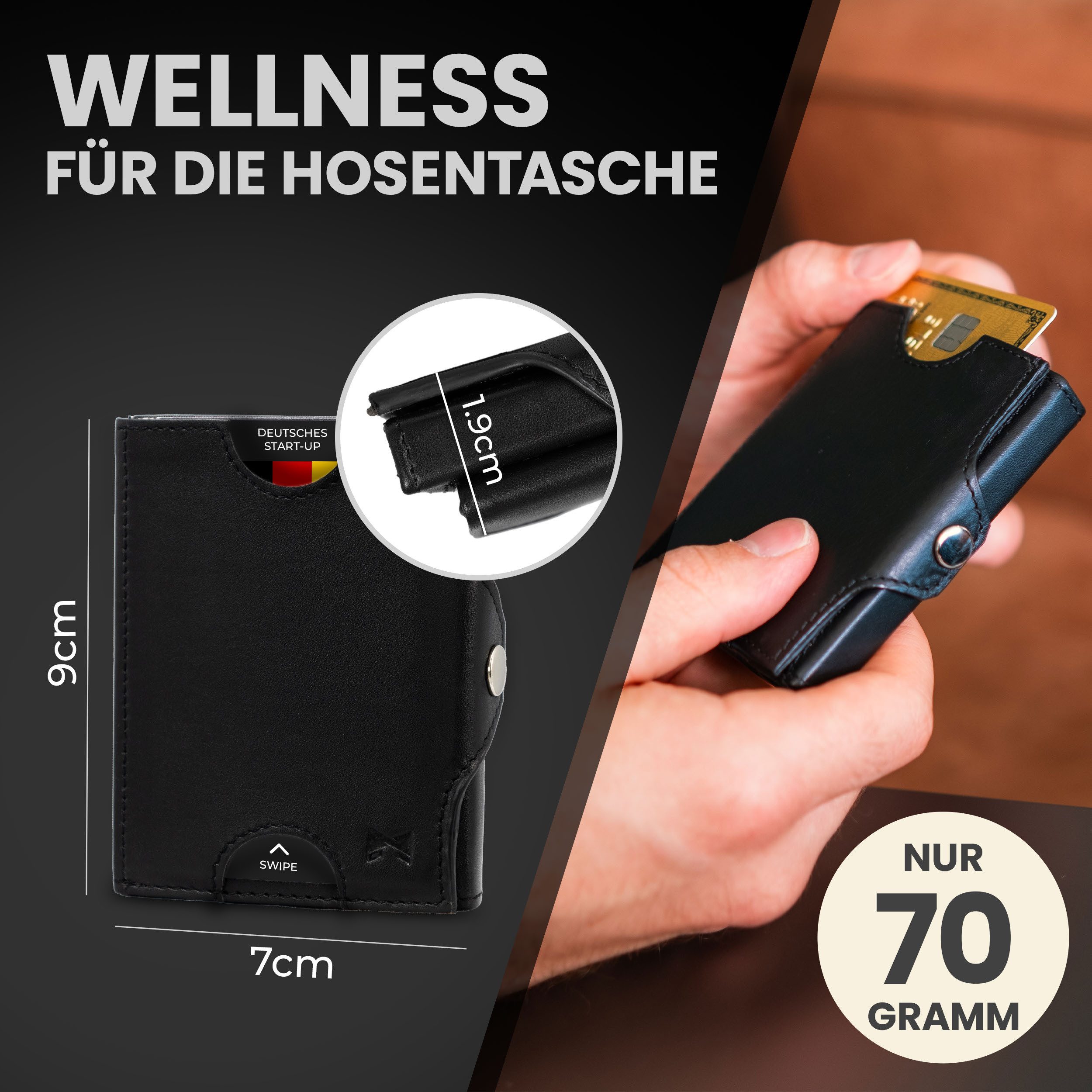 Gentlemen's Geldbörse Slim Wallet - Geldbeutel mit Münzfach und RFID Schutz, aus hochwertigem Echtleder mit Schein- & Münzfach