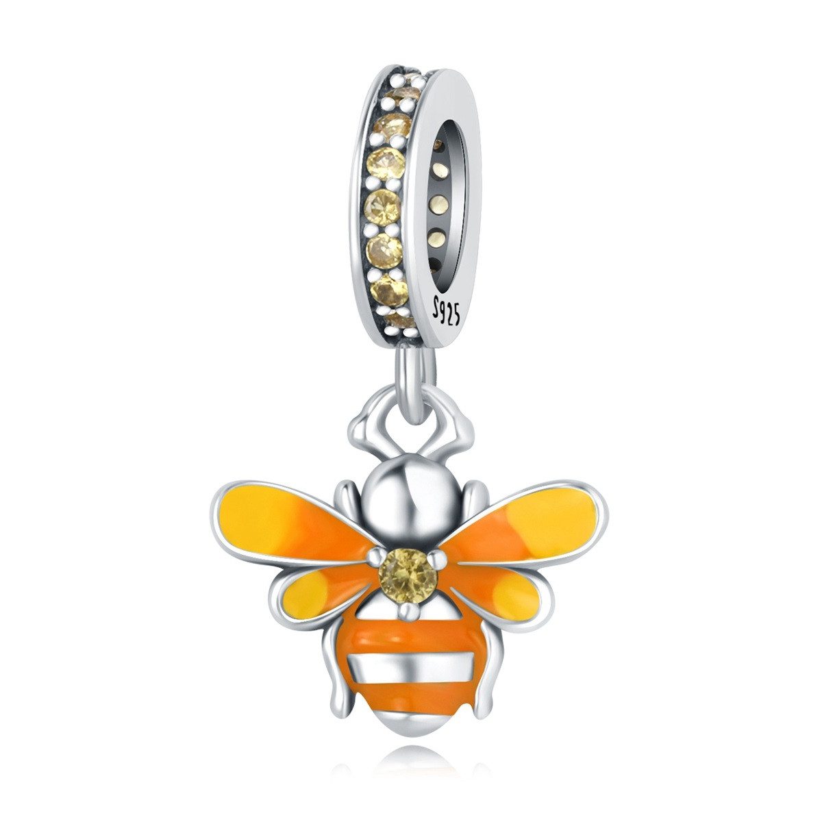 Bead Orange Biene Charm Anhänger für Charm Armband, 925er Silber, Zirkonia