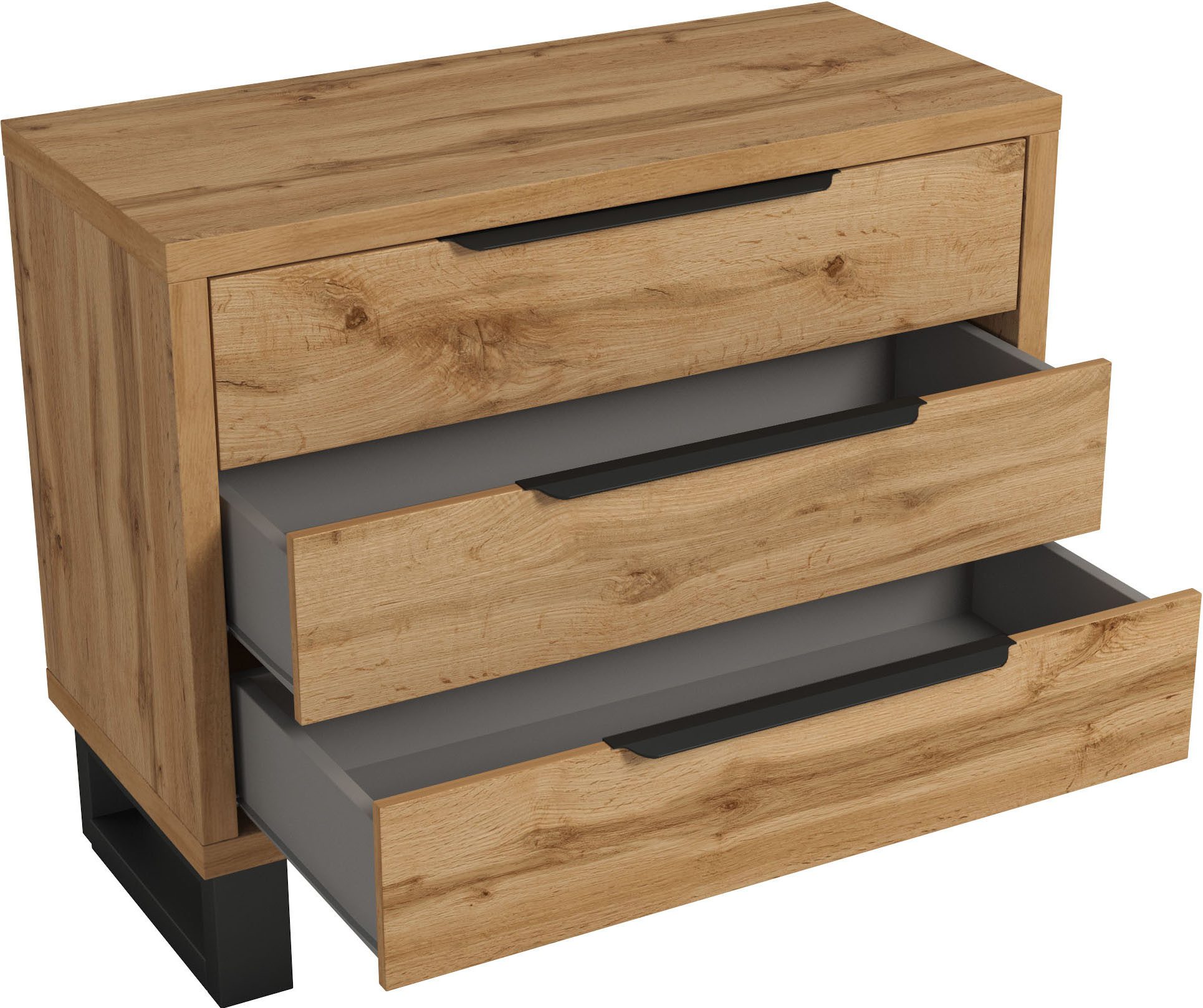 Home affaire Schubkastenkommode Bronne, 99,5x83x45cm Kommode, Metallgriffe, Füße in Kufenform, Sideboard 3 Schubladen, Schlafzimmerkommode
