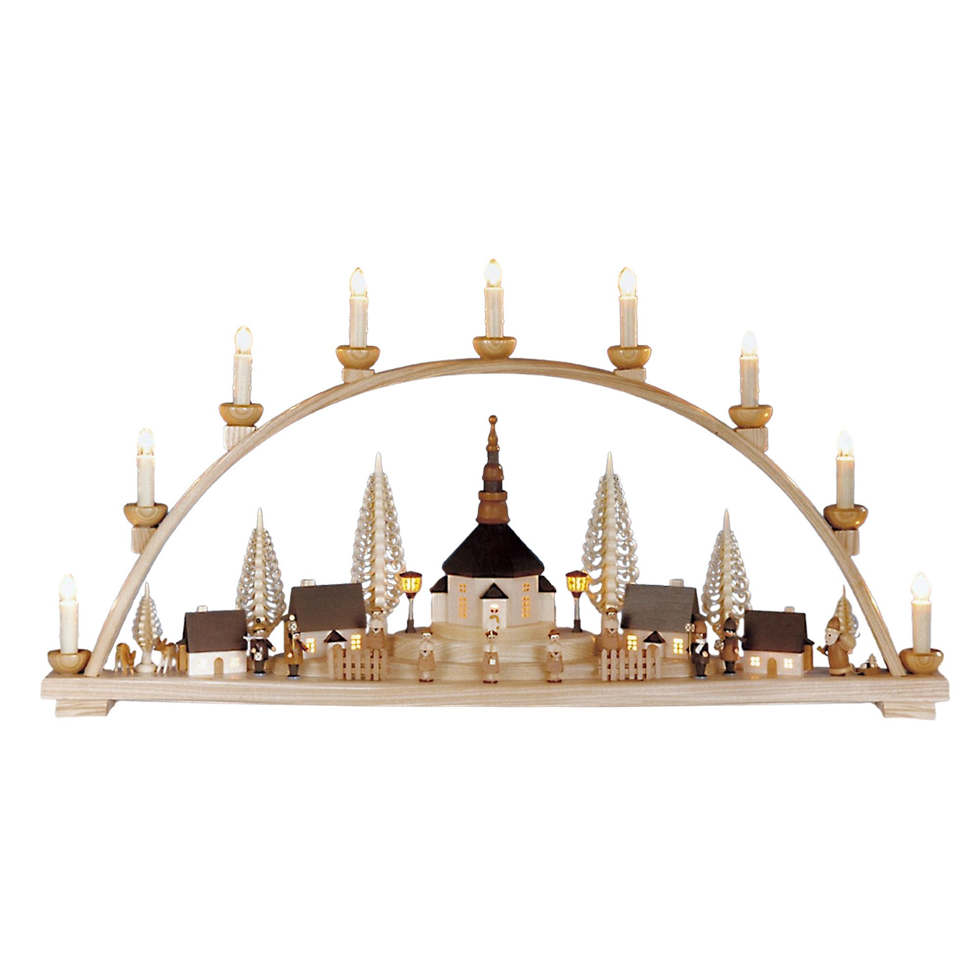 Knuth Neuber Schwibbogen Schwibbogen mit Seiffener Kirche und beleuchteten Laternen, groß, Original Erzgebirge