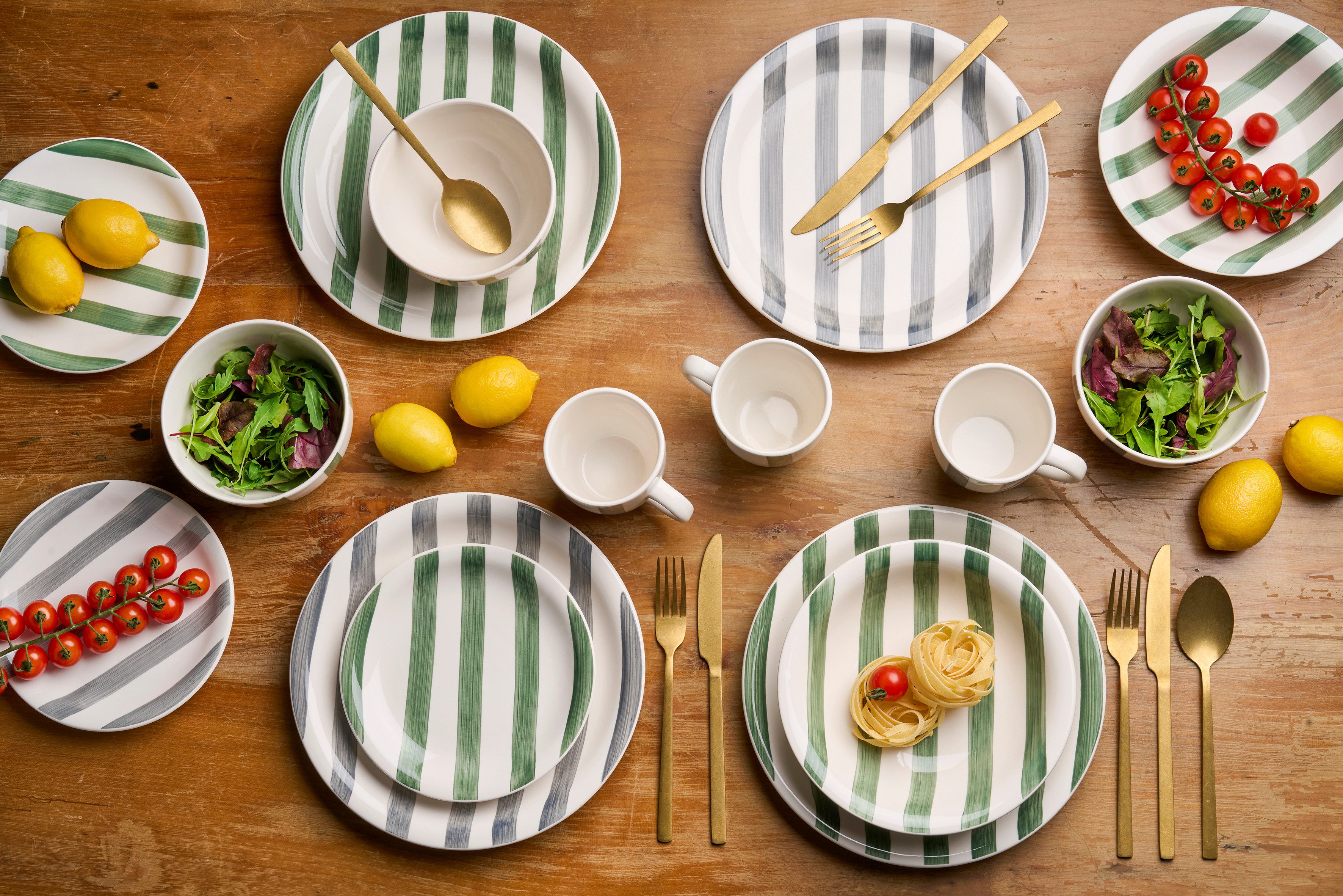 van Well Suppenteller Mallorca, Teller 21 cm, 6 Stück, (6 St), Teller Set, Keramik, Streifenoptik, spülmaschinen-/mikrowellengeeignet