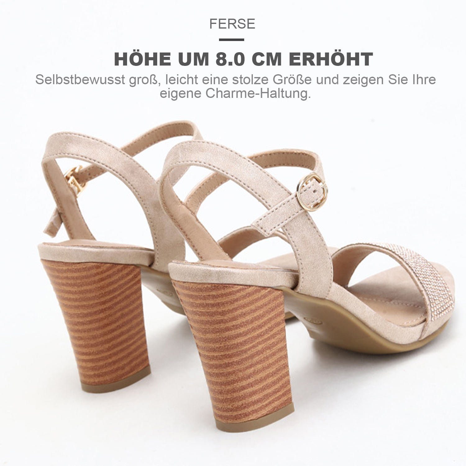 High-Heel-Sandalette Aprikose Sandale Knöchelriemen mit Damen Alltag Daisred den für Strass Pumps