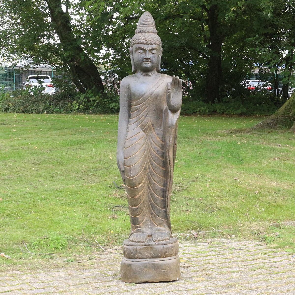 Oriental Galerie Dekofigur Buddha Figur stehend Steinfigur Greenstone Antik Hand up 118 cm (1 St), traditionelle Herstellung in Handarbeit im Ursprungsland
