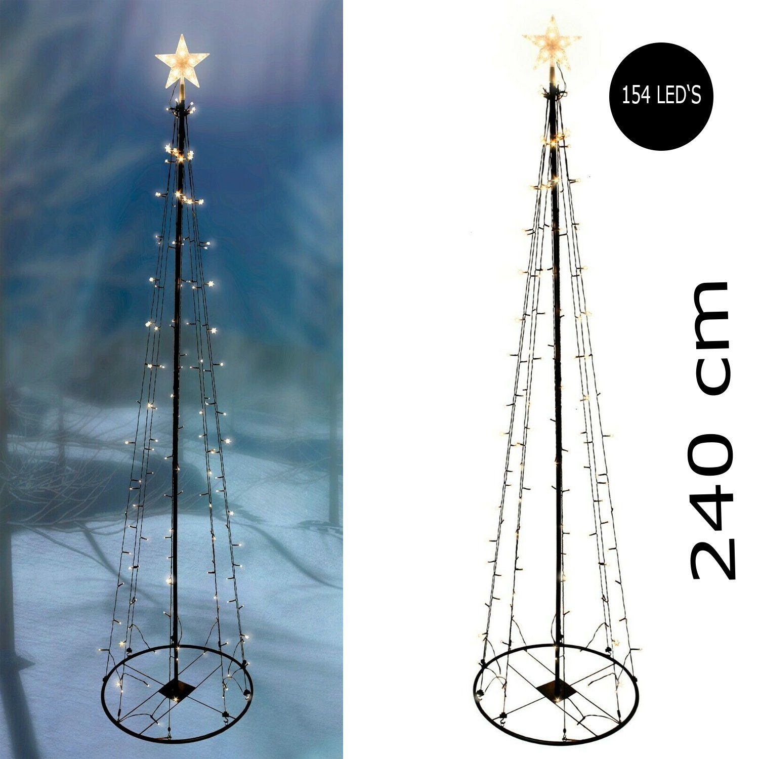 INDA-Exclusiv Lichtervorhang XXL LED Metall Weihnachtsbaum mit Stern  warmweiß 154 LEDs 240cm