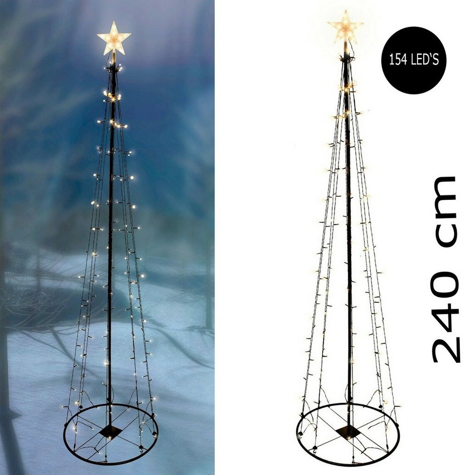 LED 240cm Metall LEDs Weihnachtsbaum 154 mit INDA-Exclusiv warmweiß XXL Stern Lichtervorhang