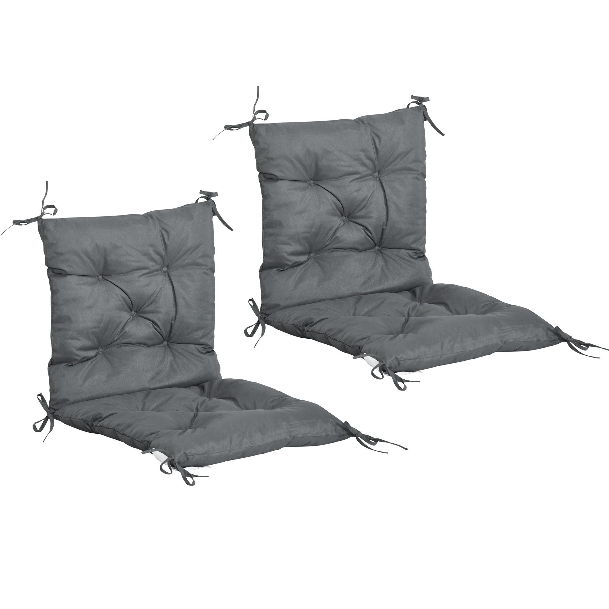 Outsunny Sitzkissen 2er-Set Stuhlkissen mit Bindebänder, Stoffbezug, Grau, 98cm x 50cm x 8cm