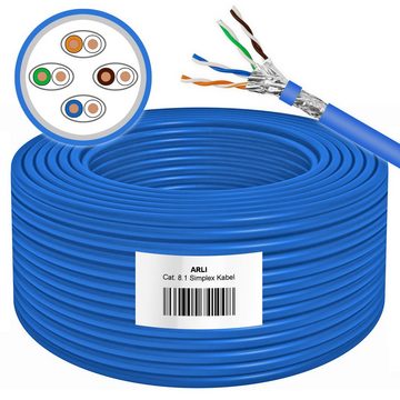 ARLI Verlegekabel 25m Cat 8.1 Netzwerkkabel + 2x RJ45 Netzwerkstecker Installationskabel, Rj45 Netzwerkstecker Cat8.1, (2500 cm), verzinnt, Metermarkierung