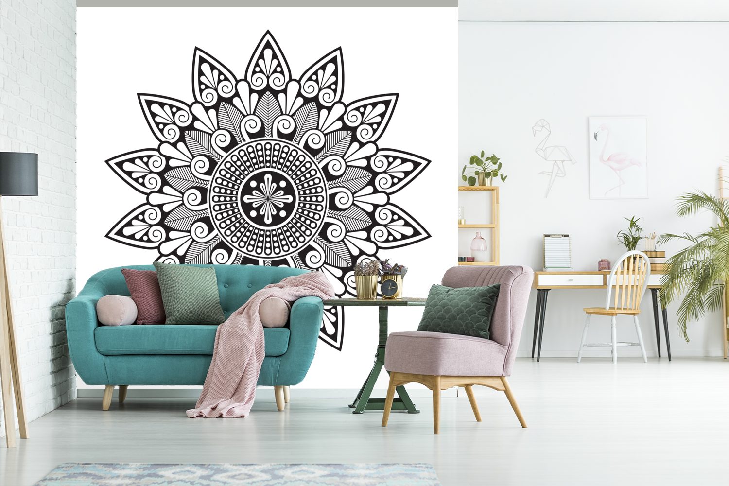 Schlafzimmer, Mandala Matt, Wandtapete bedruckt, Fototapete Tapete Vinyl Blumenform, St), für Wohnzimmer (5 oder MuchoWow