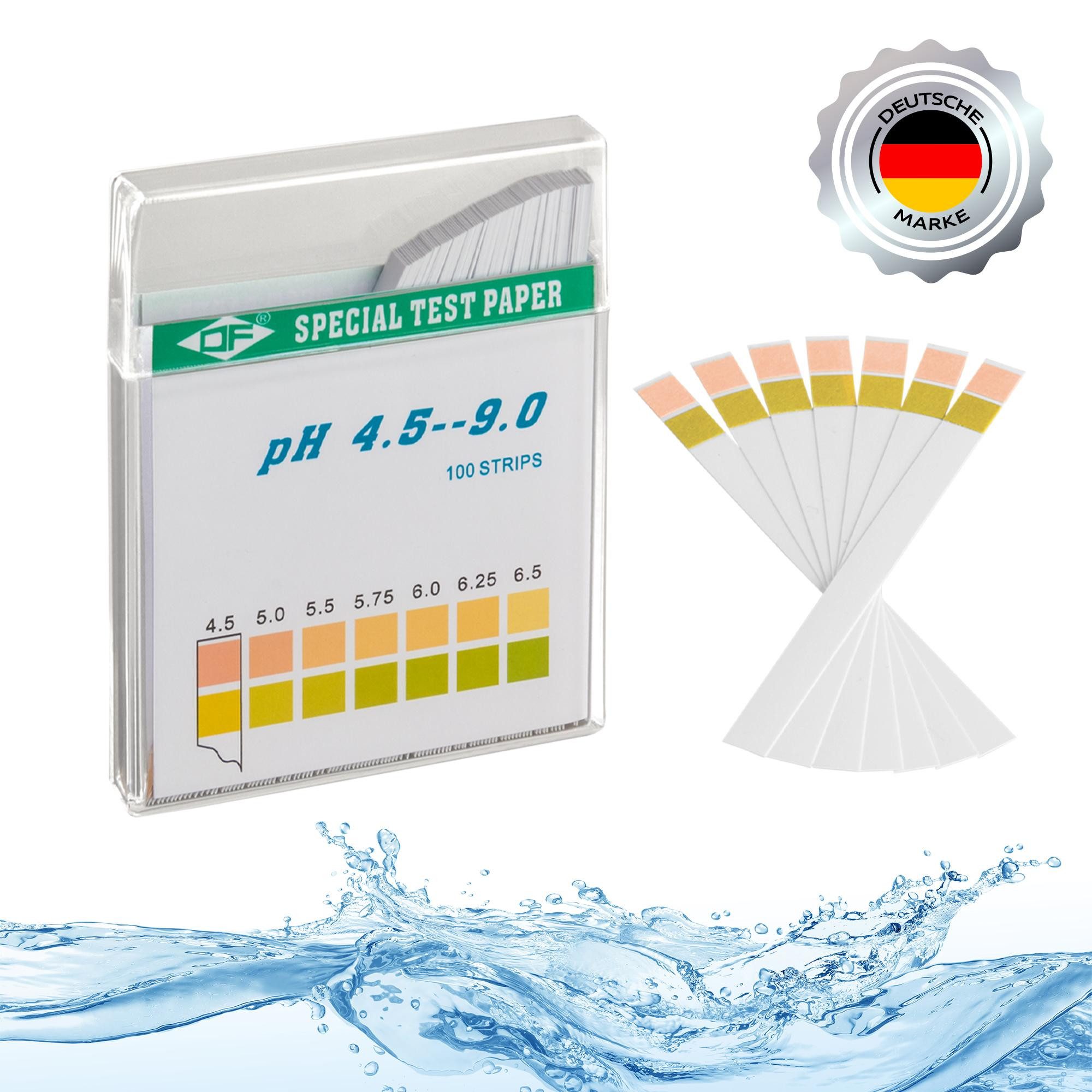 ECENCE Wasserteststreifen pH wert Teststreifen 100 Stück ph 4,5 - 9