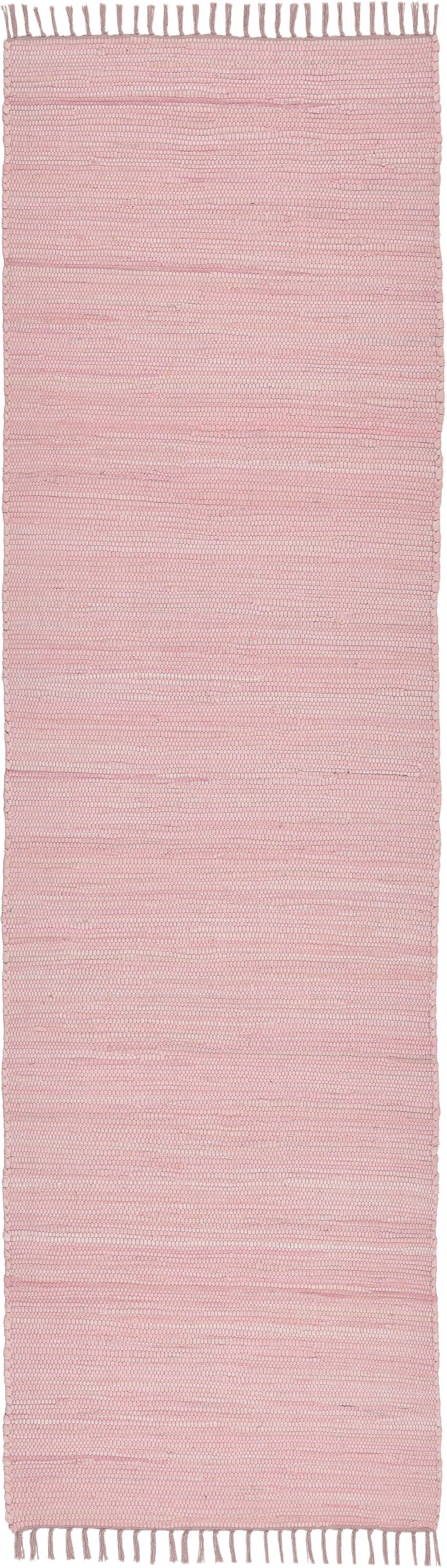 THEKO Teppich Happy Cotton Fleckerl, handgewebt, rechteckig, Höhe: 5 mm, Flachgewebe, reine Baumwolle, meliert, mit Fransen, auch als Läufer