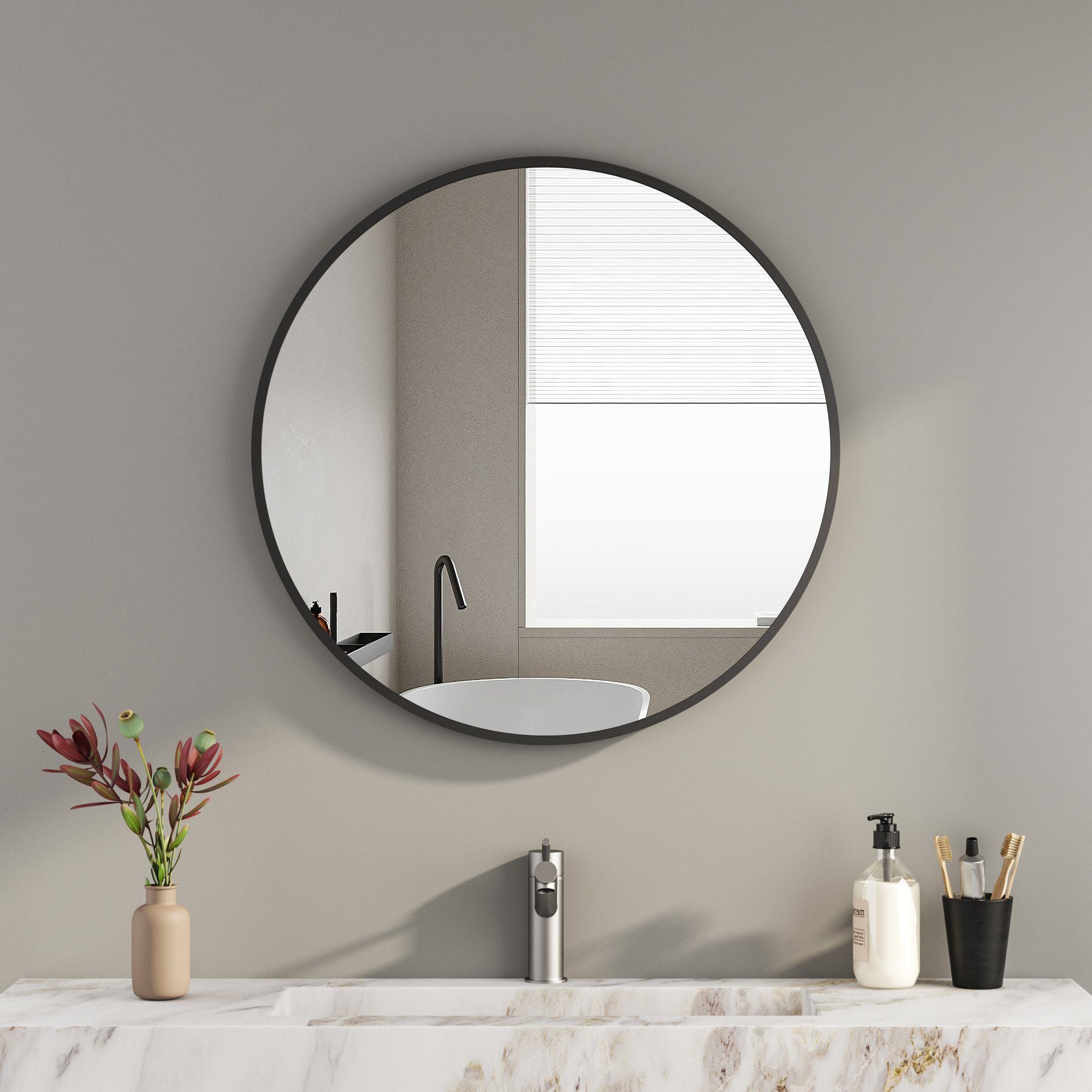 boromal badspiegel wandspiegel rund schwarz / gold 50cm 60cm spiegel runder  wand rahmen, für flur, wohnzimmer, schlafzimmer, badezimmer und zum