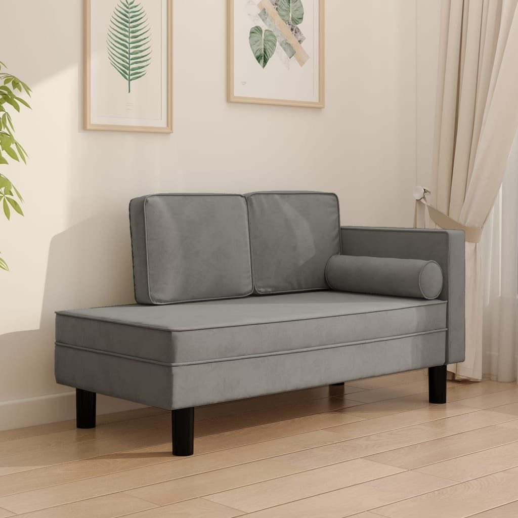 vidaXL Sofa Chaiselongue mit Kissen und Nackenrolle Hellgrau Samt