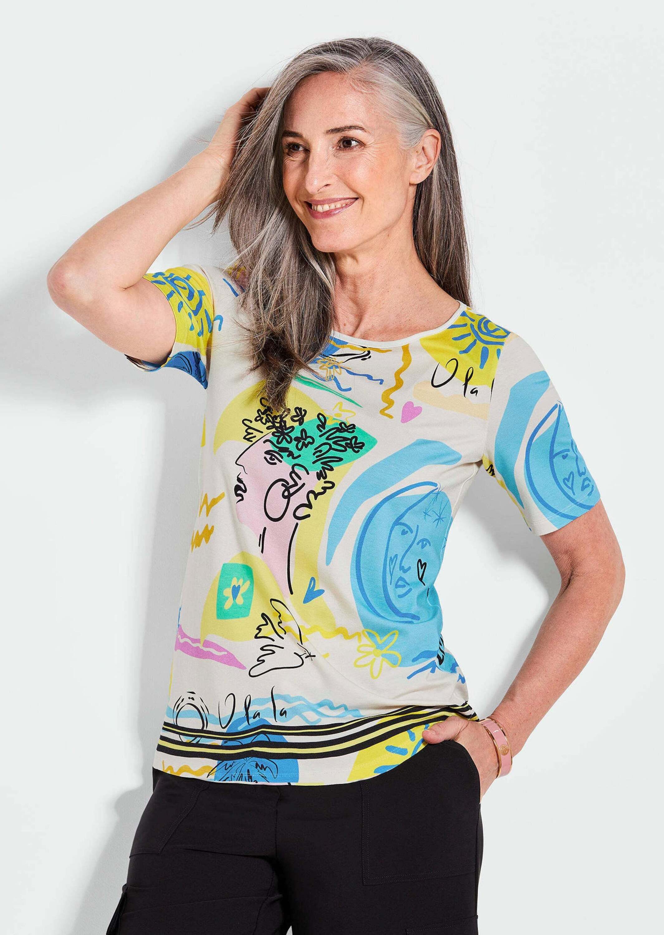 T-Shirt Kurzgröße: Blusenshirt mit Allover-Design