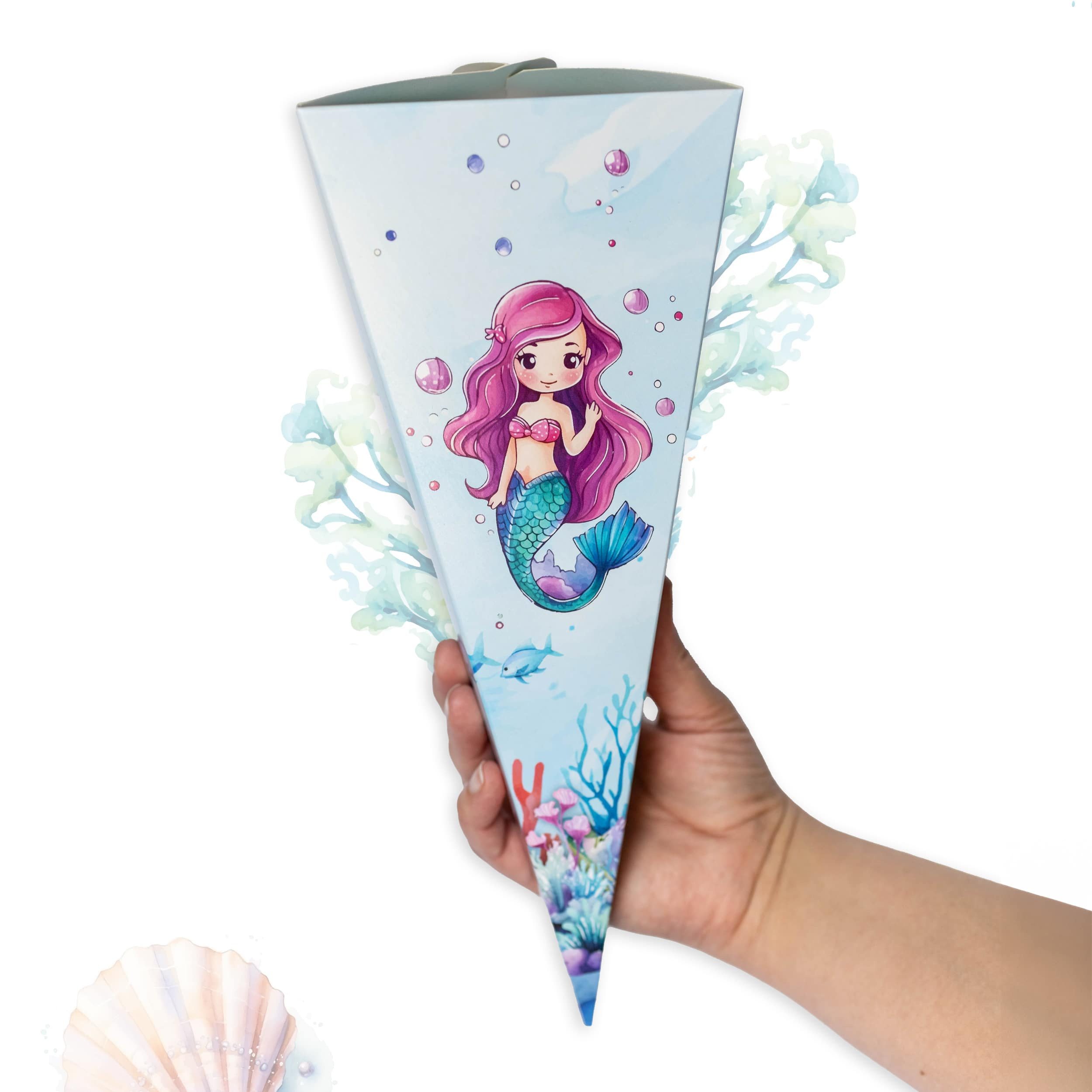 TOBJA Schultüte Kleine Geschwister Schultüte Meerjungfrau - Zuckertüte, Mini Mädchen Schultüte Meerjungfrau Schulanfang