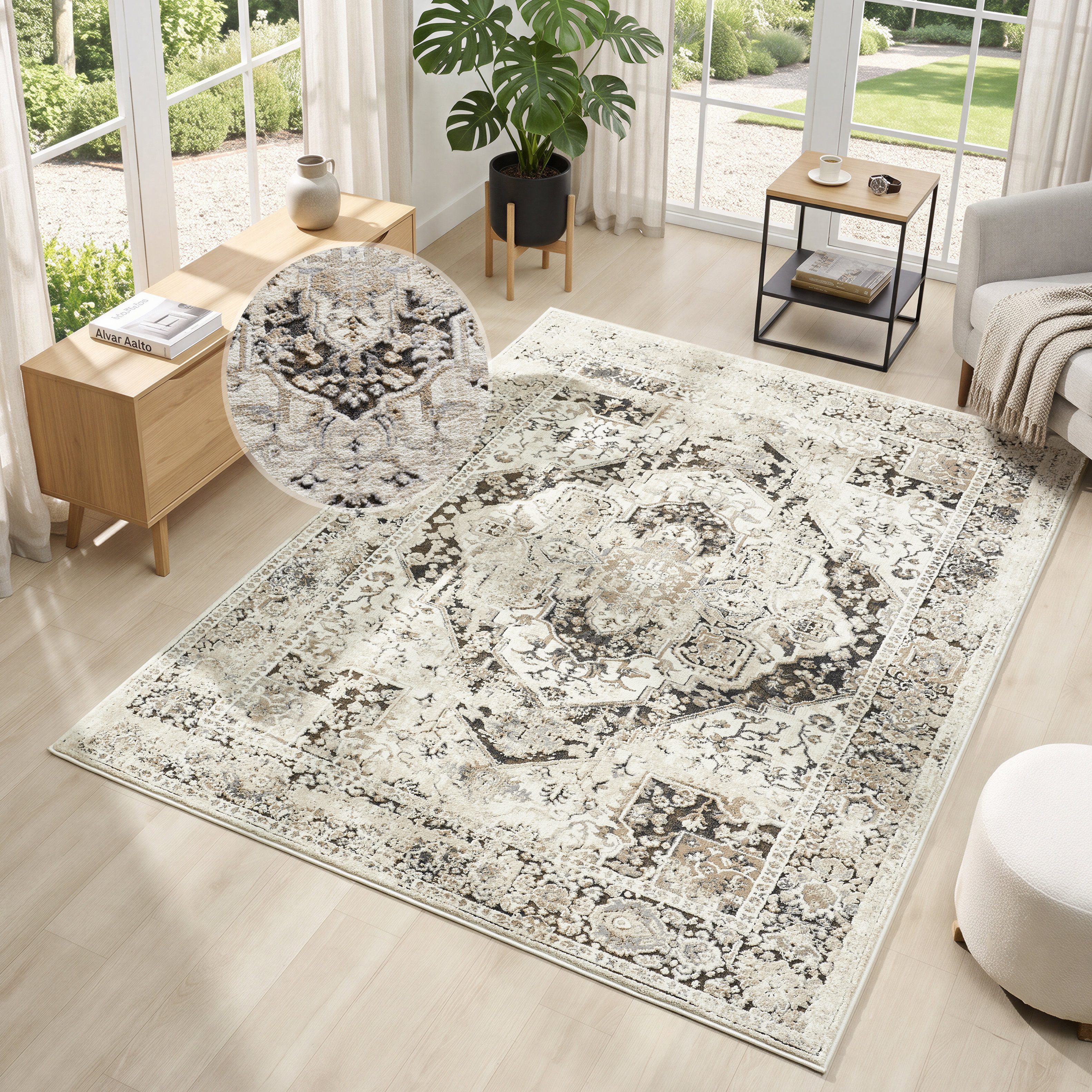 OTTO home Teppich Kylan, Designer-Teppich, Hoch-Tief-Struktur, dezenter Glanz, rechteckig, Höhe: 9 mm, Schrumpf-Garn-Effekt, im Vintage-Look, dichte Qualität, Wohnzimmer