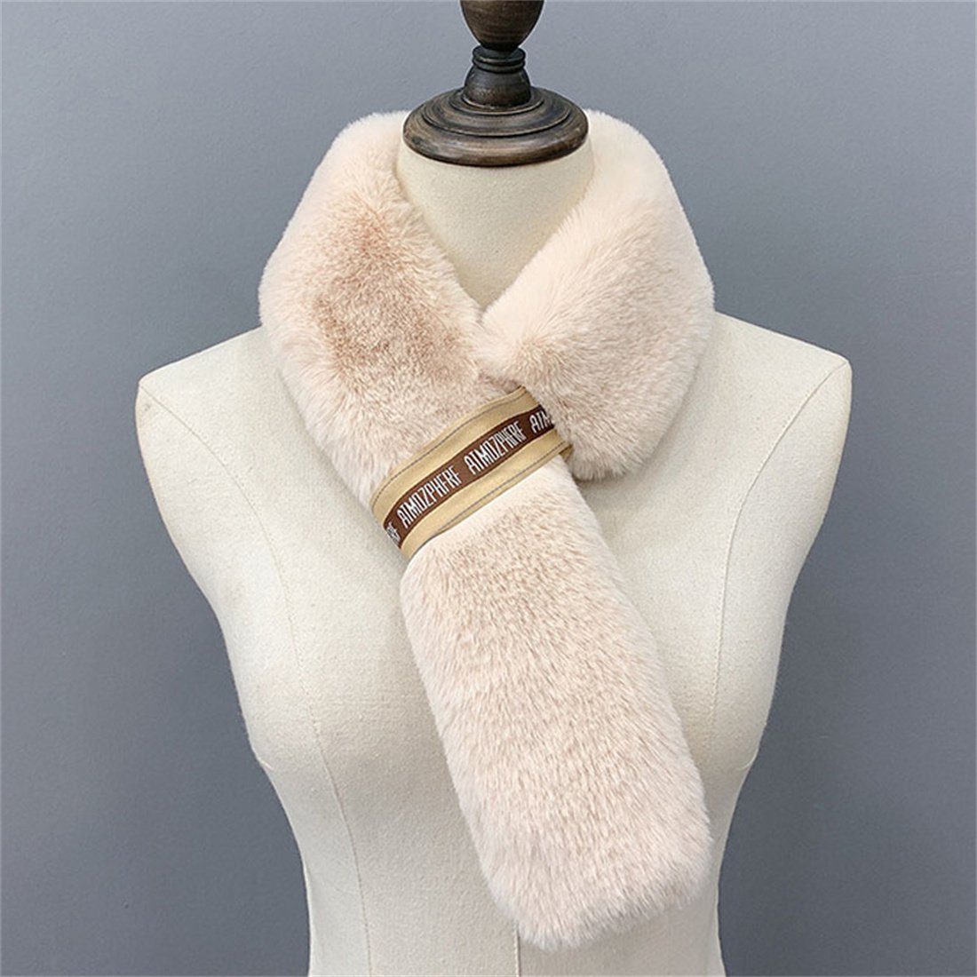 DÖRÖY Modeschal Damen Winter Mode Kunstpelz warmen Schal, verdickte Kreuz Plüsch Schal Beige