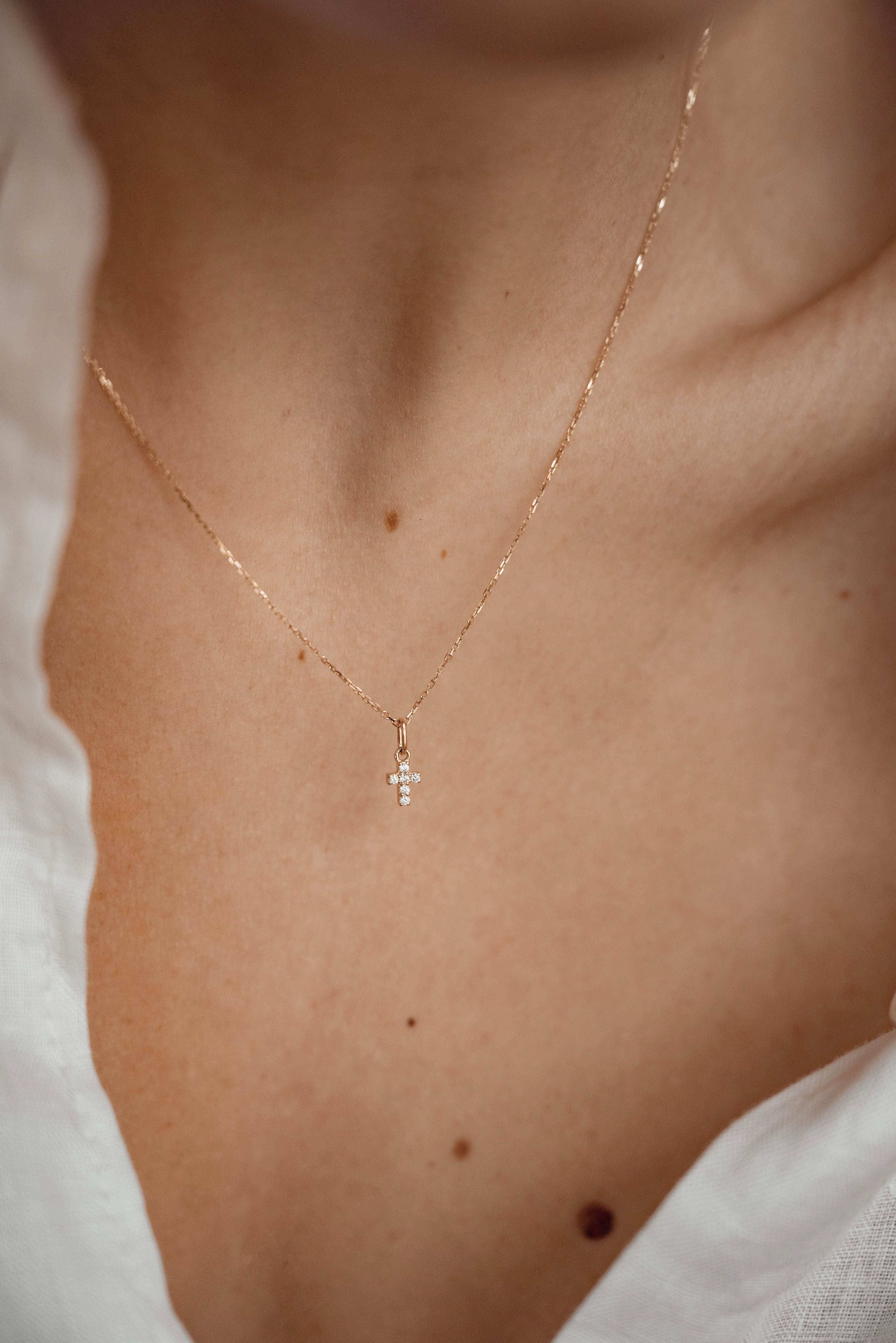 Dear Me Goldkette Zirkonia Kreuz für Damen, 585 Gelbgold/ Weißgold, 14 Kara günstig online kaufen